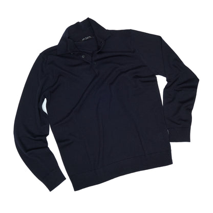 Navy Wool Long Sleeve Polo Shirt