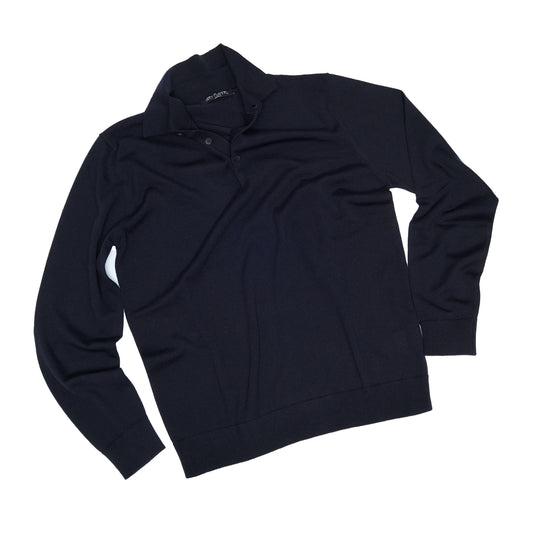Navy Wool Long Sleeve Polo Shirt