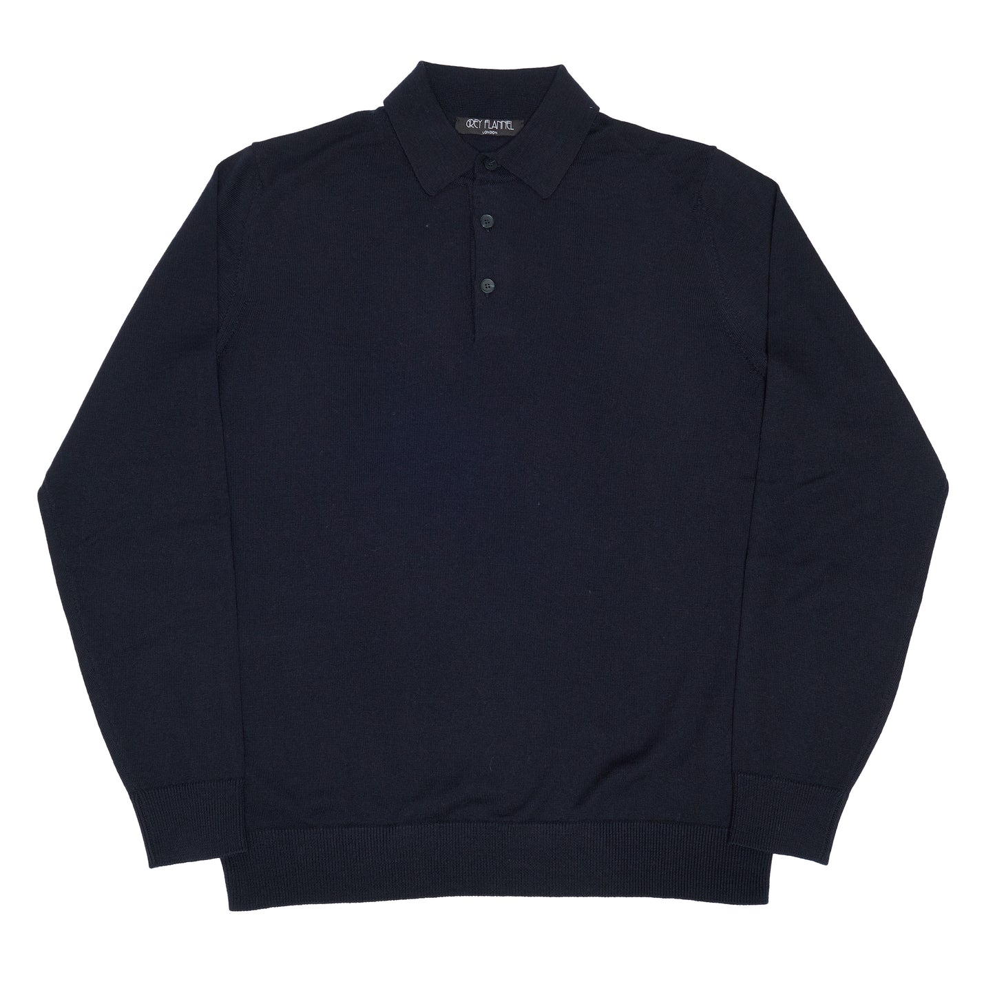 Navy Wool Long Sleeve Polo Shirt