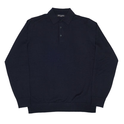 Navy Wool Long Sleeve Polo Shirt