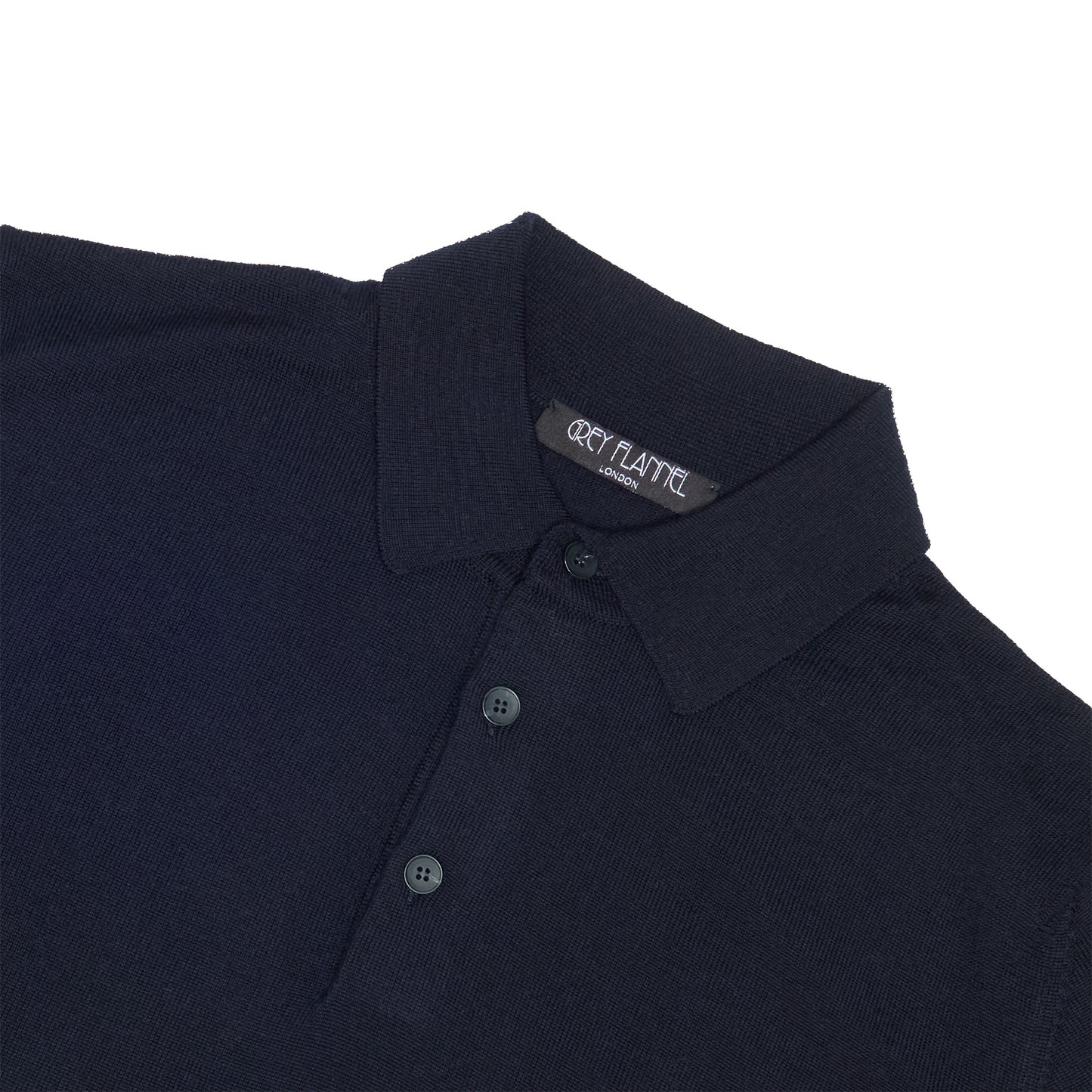 Navy Wool Long Sleeve Polo Shirt