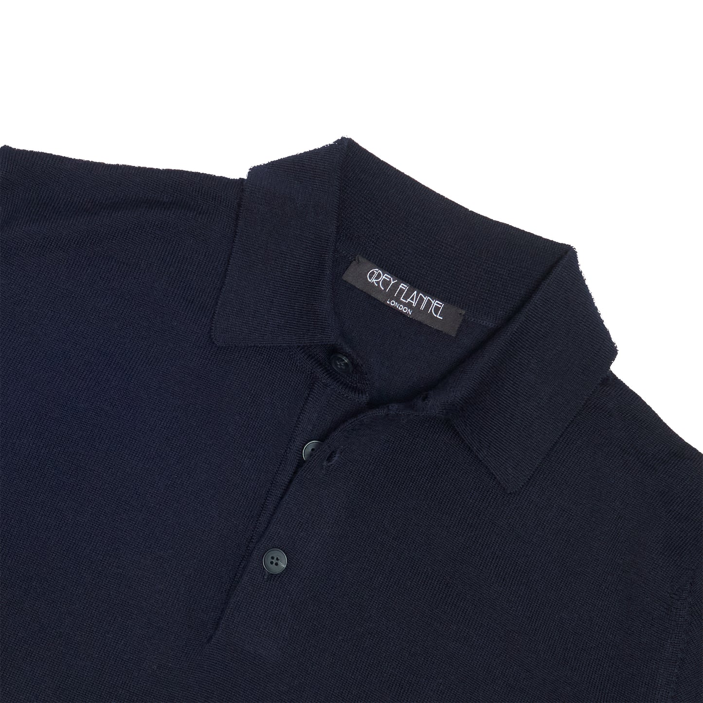 Navy Wool Long Sleeve Polo Shirt