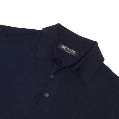 Navy Wool Long Sleeve Polo Shirt
