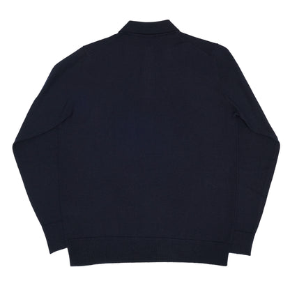 Navy Wool Long Sleeve Polo Shirt