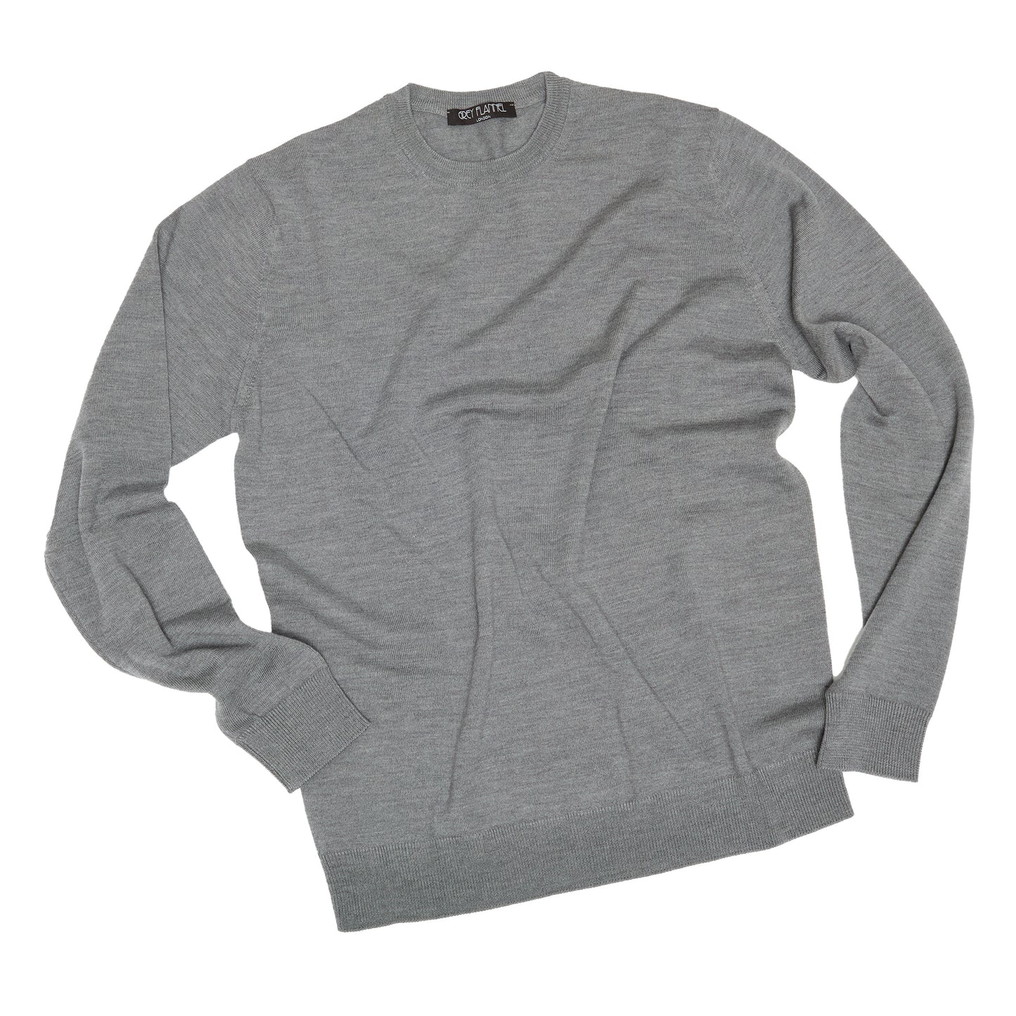 Grey Wool Long Sleeve Crewneck Sweater