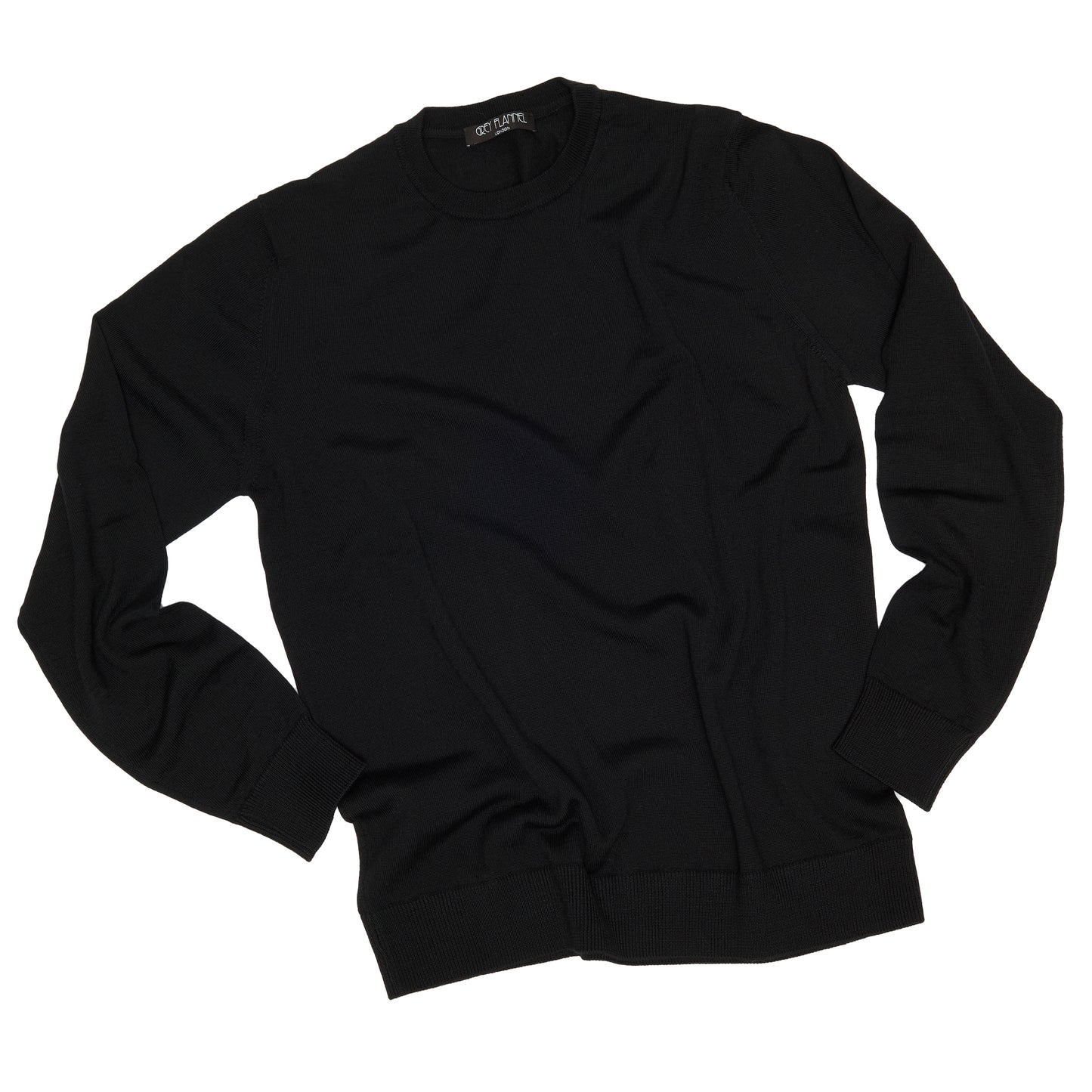 Black Wool Long Sleeve Crewneck Sweater