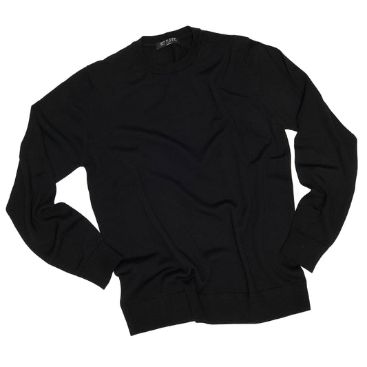 Black Wool Long Sleeve Crewneck Sweater