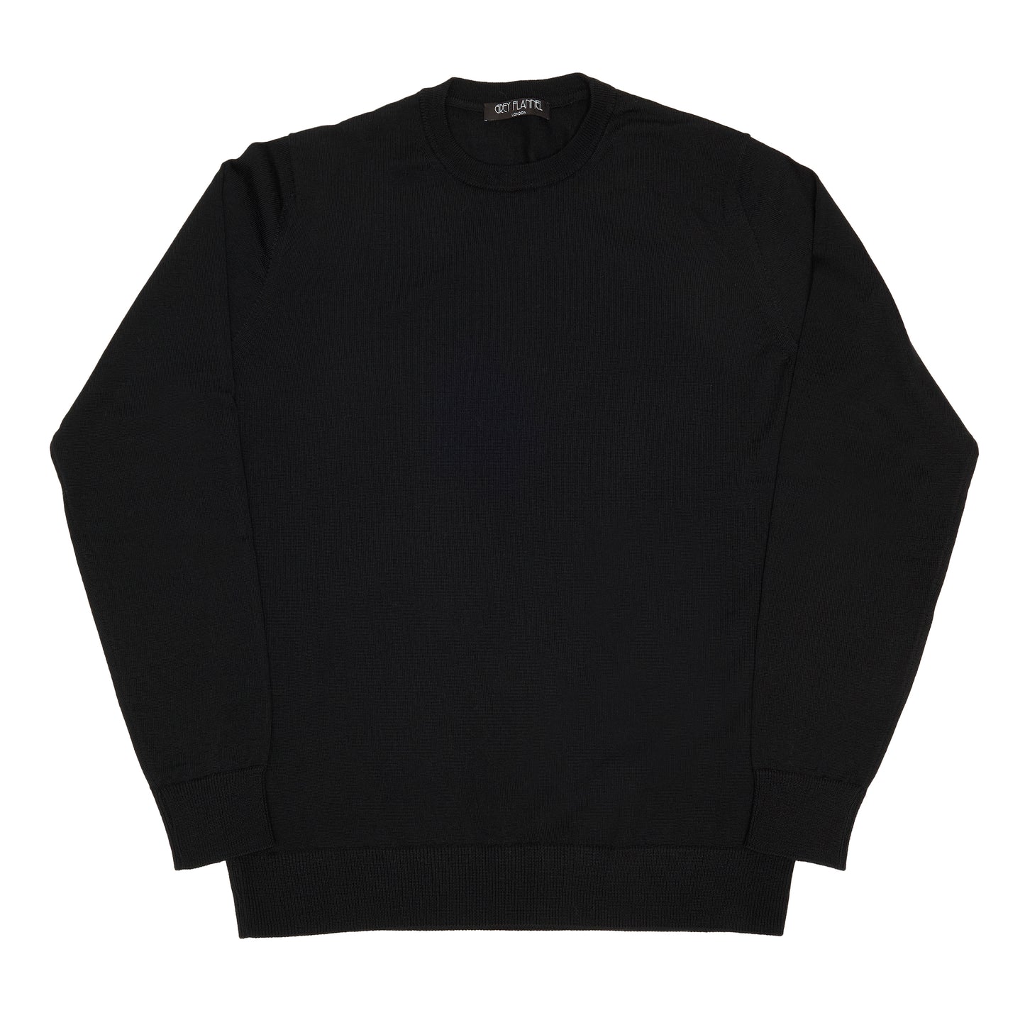 Black Wool Long Sleeve Crewneck Sweater