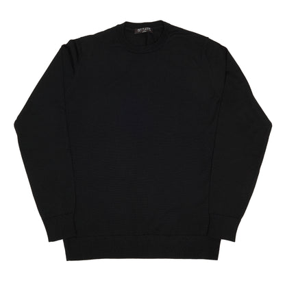 Black Wool Long Sleeve Crewneck Sweater