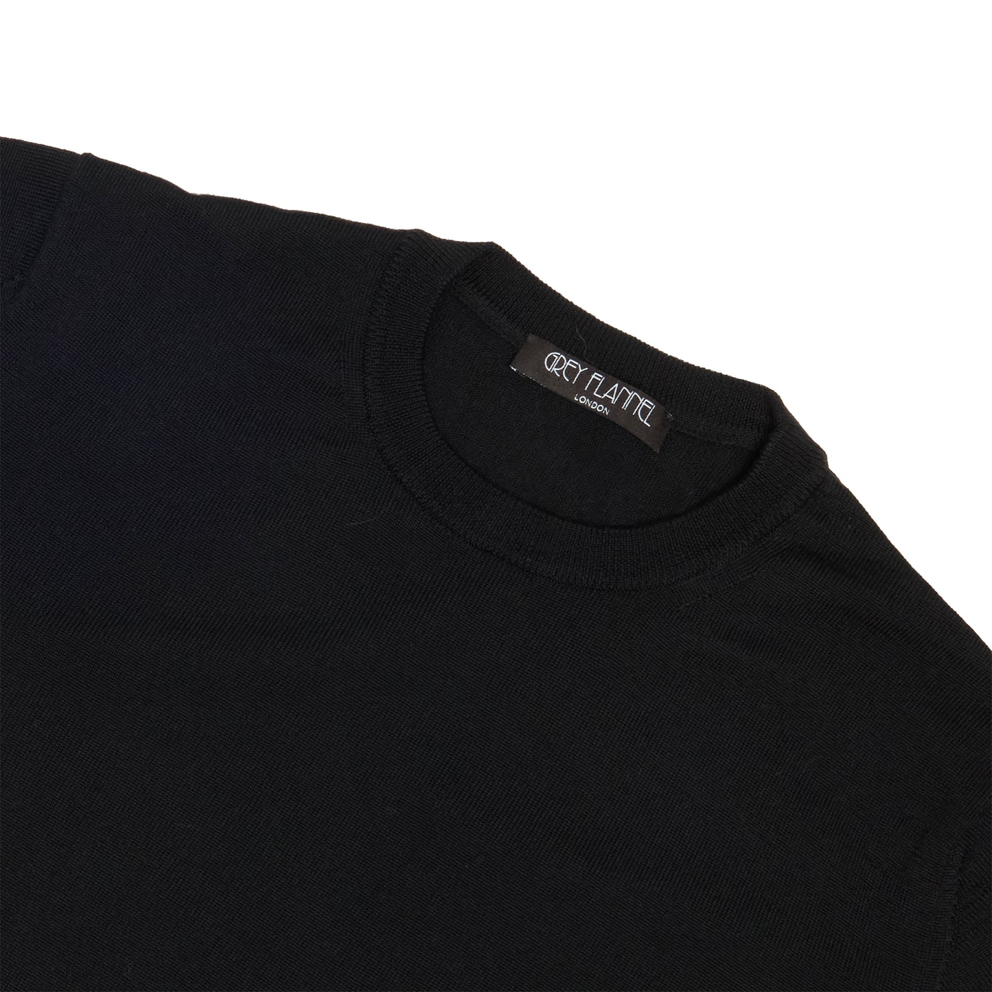 Black Wool Long Sleeve Crewneck Sweater