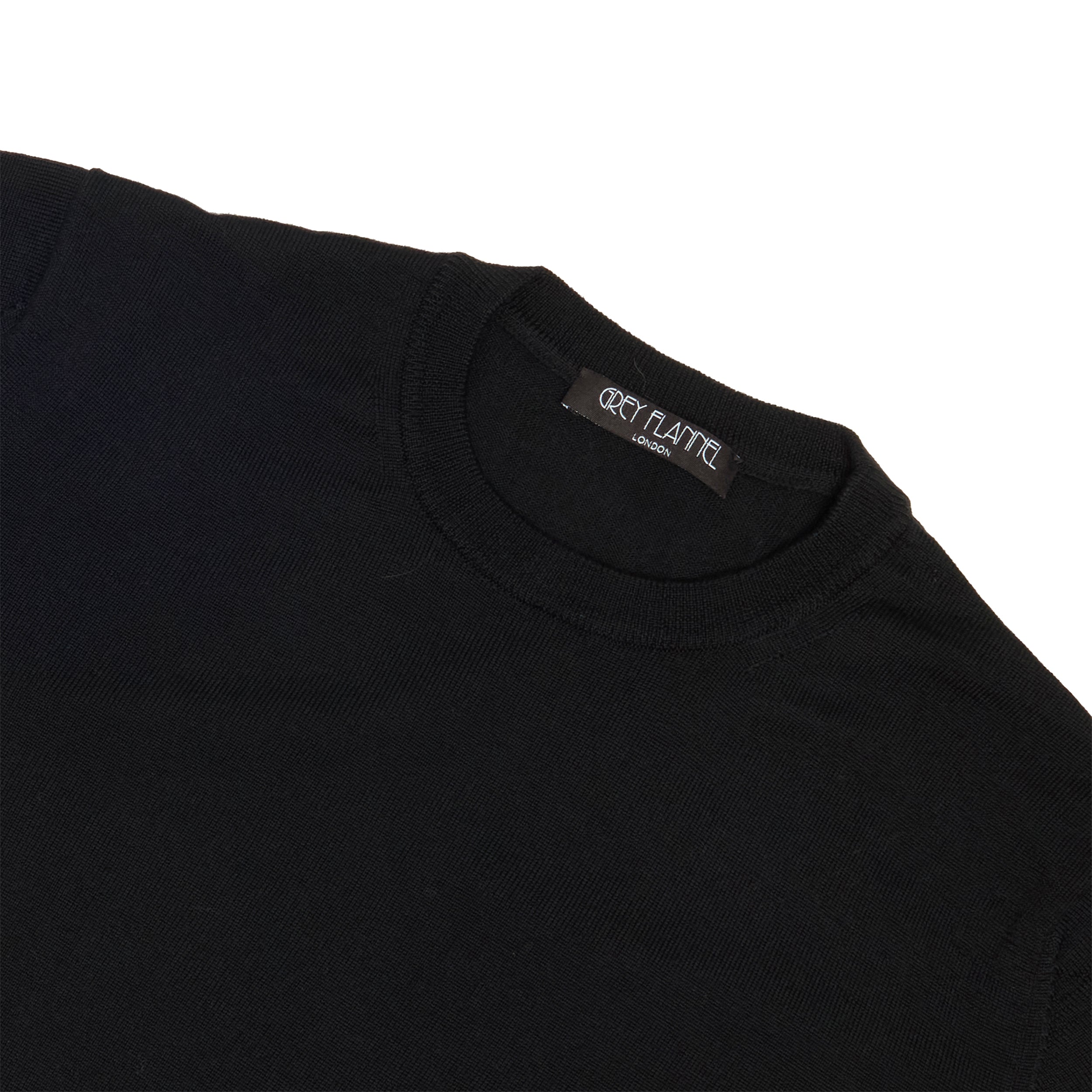 Black Wool Long Sleeve Crewneck Sweater