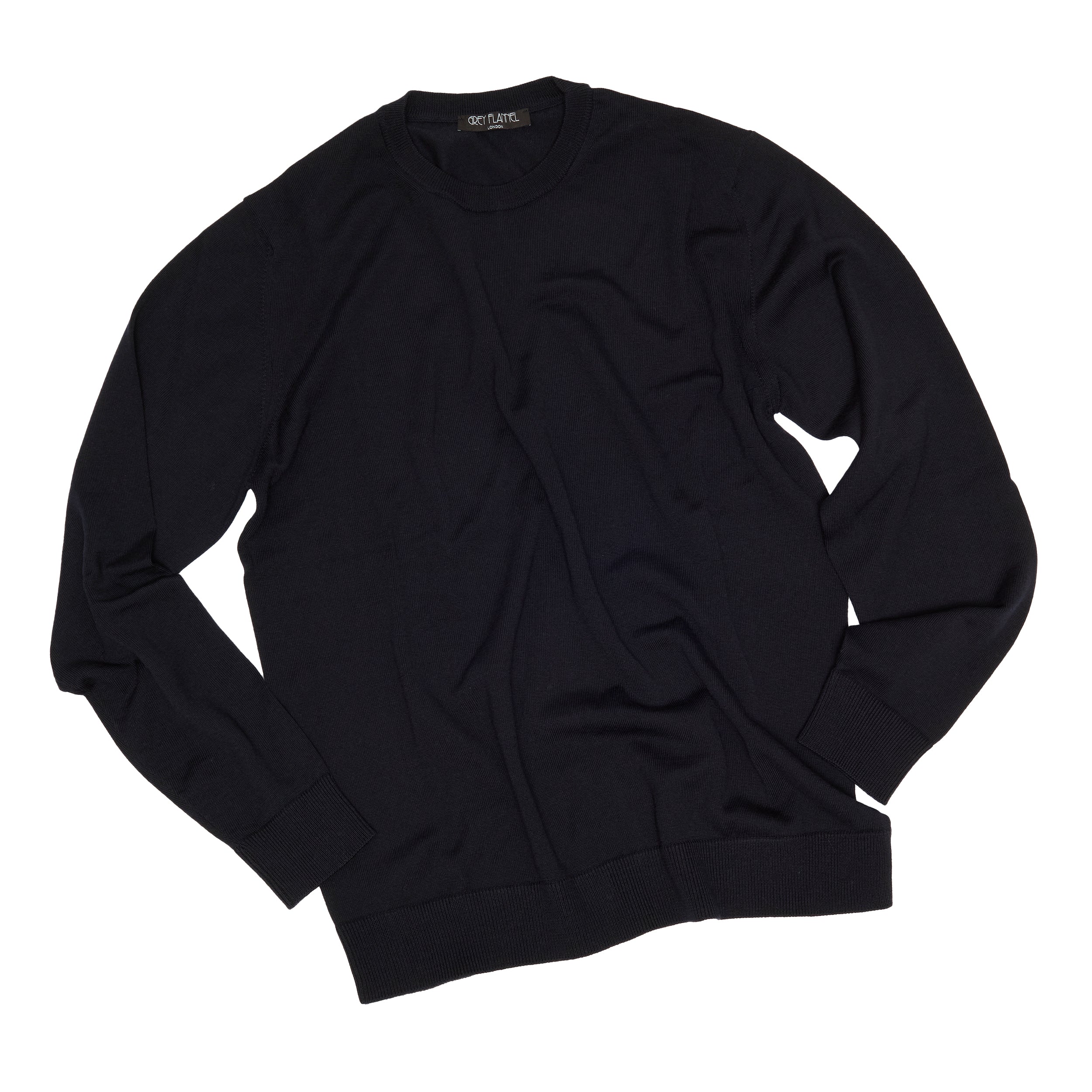 Navy Wool Long Sleeve Crewneck Sweater