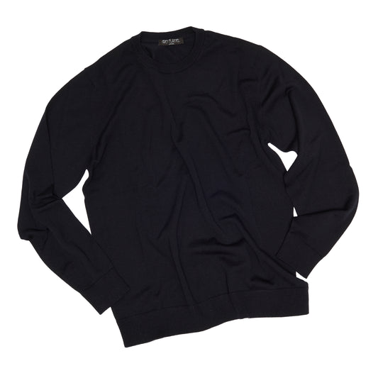 Navy Wool Long Sleeve Crewneck Sweater