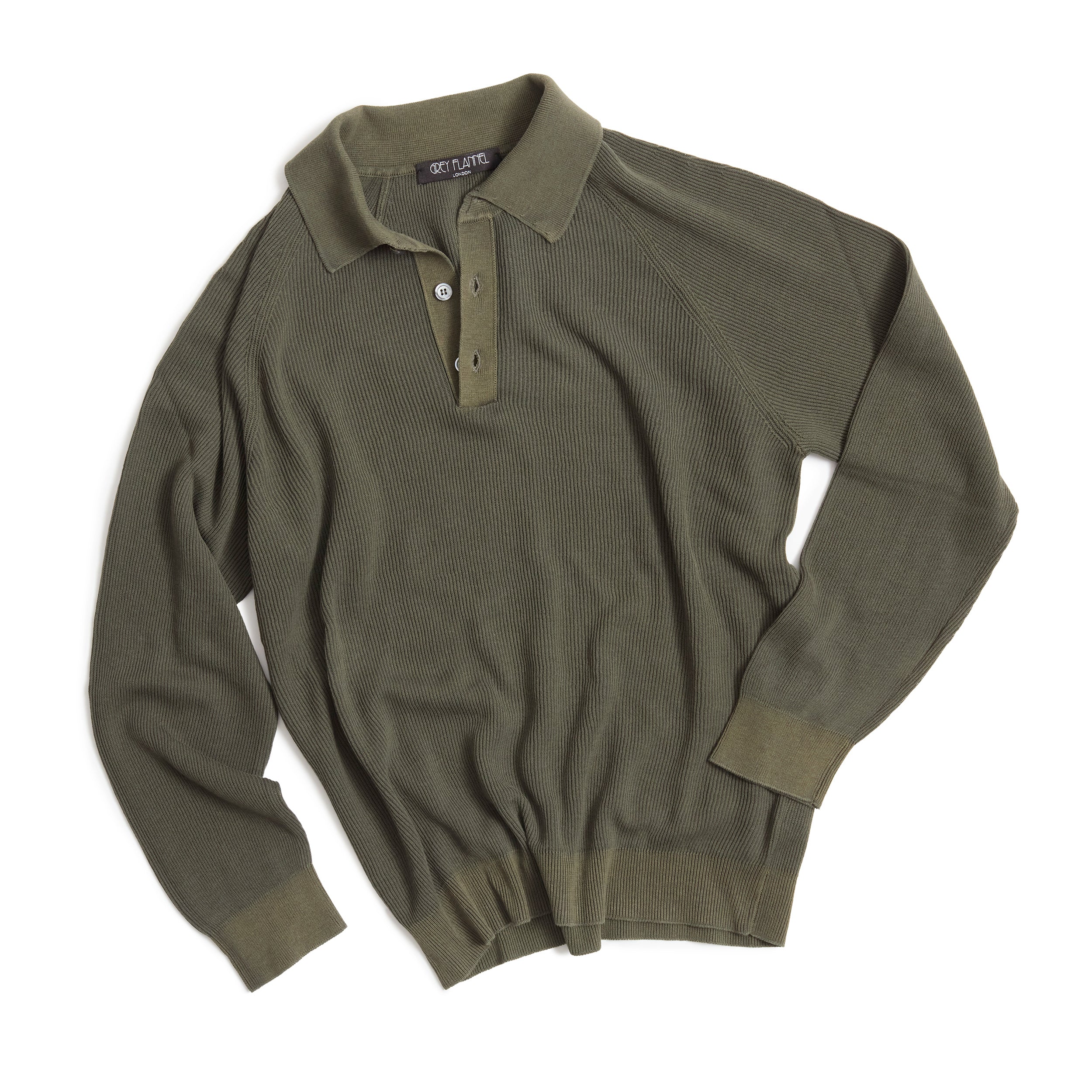 Olive Raglan Polo L/S