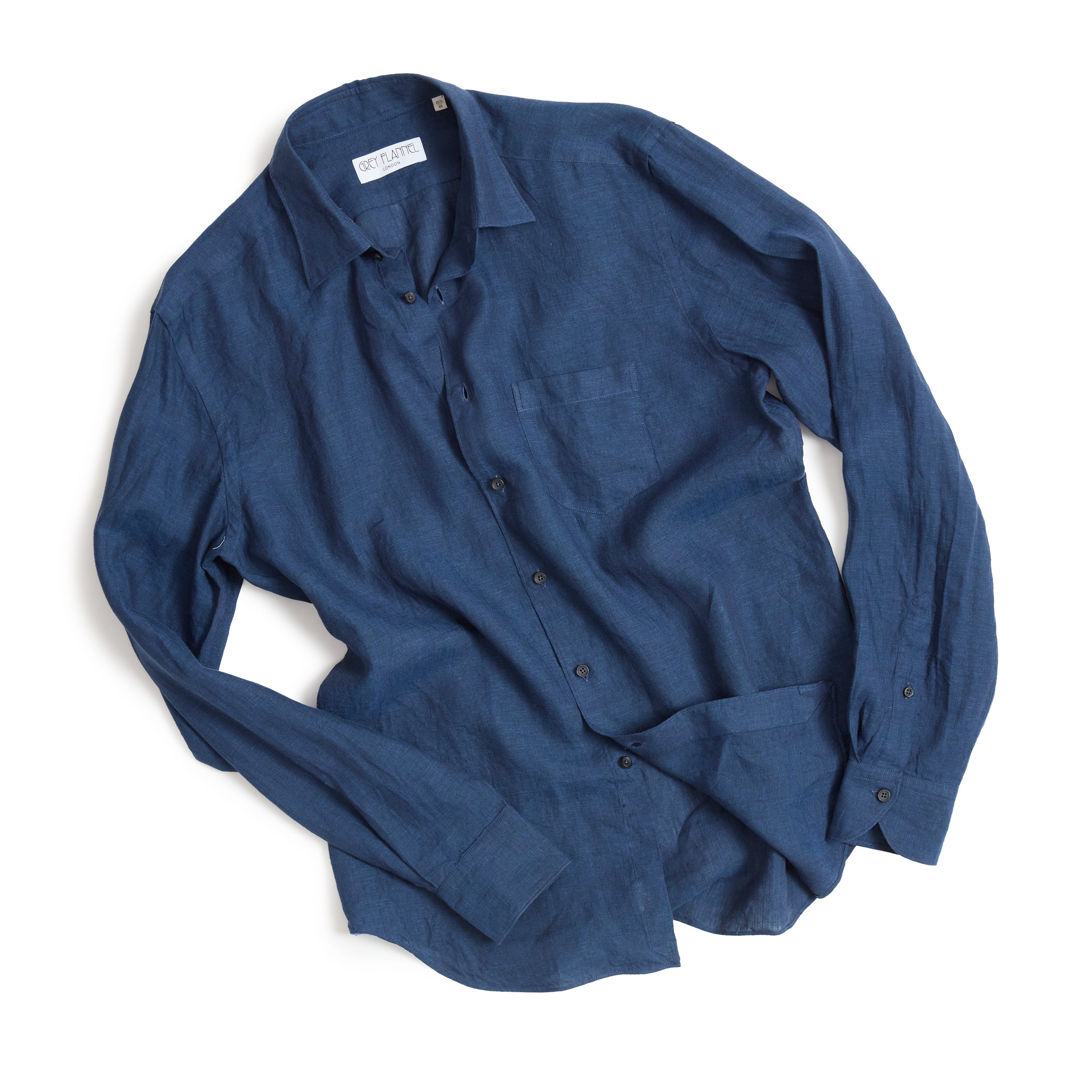 Navy Linen Point Collar Shirt