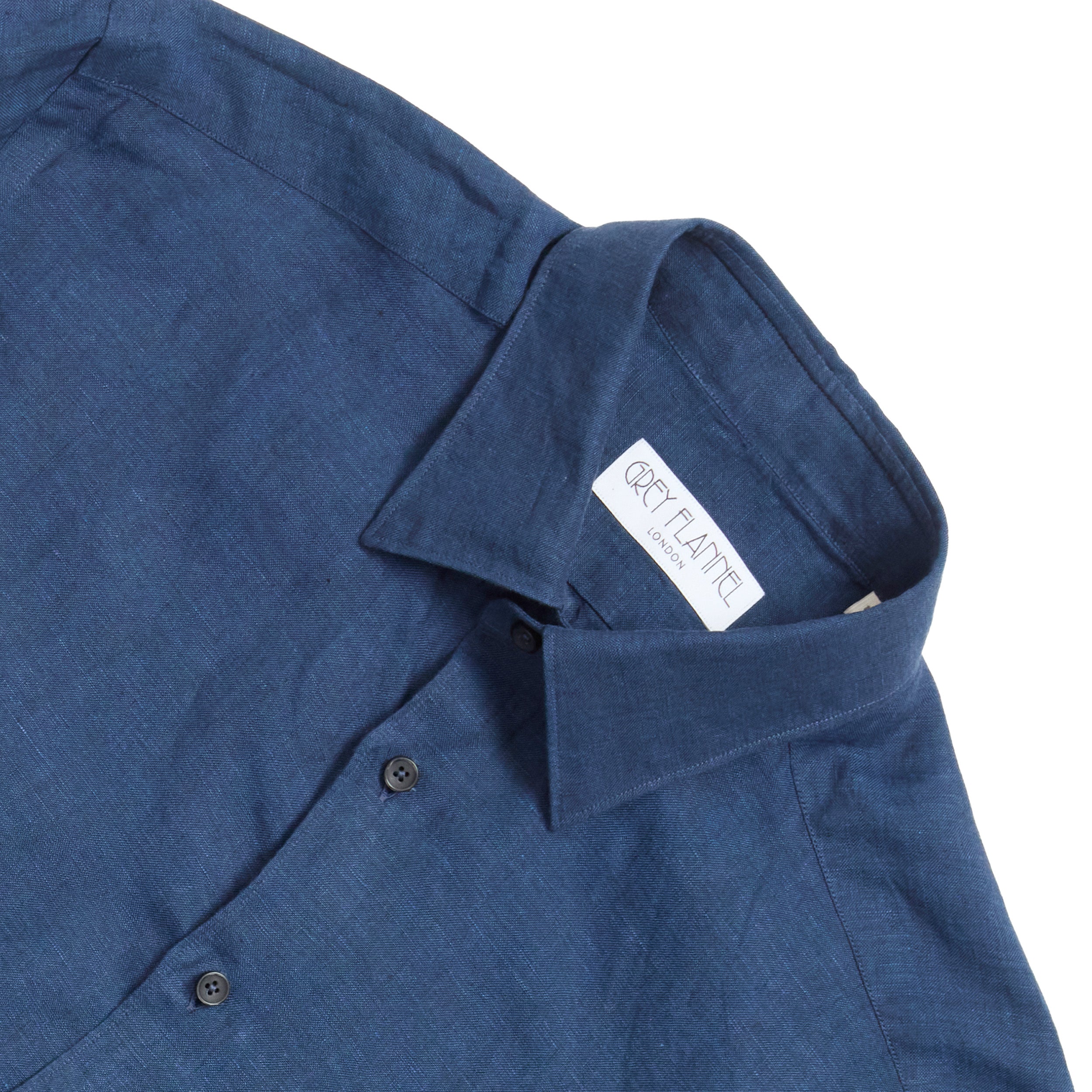 Navy Linen Point Collar Shirt