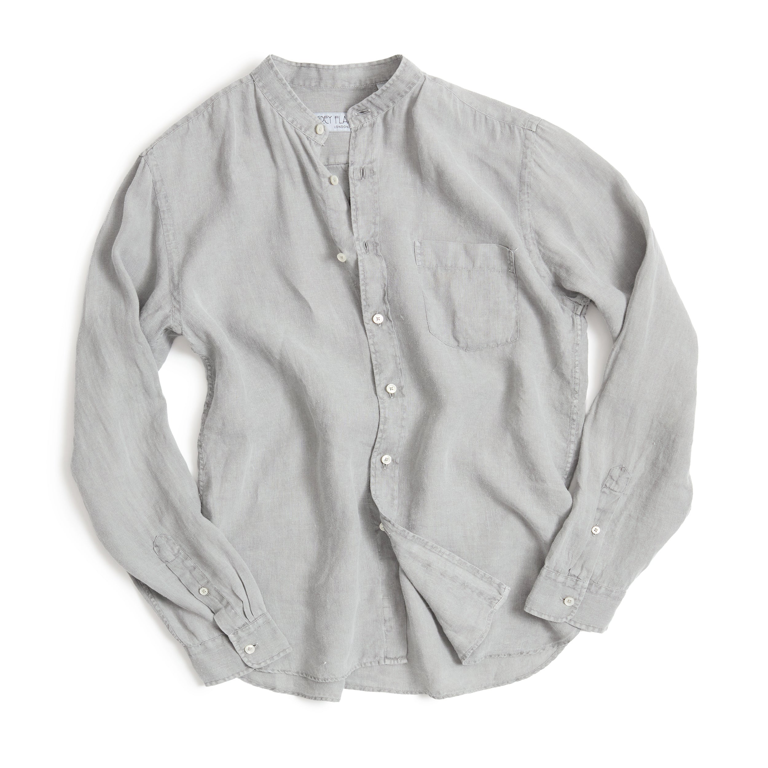 Graphite Dyed Collarless Linen Shirt