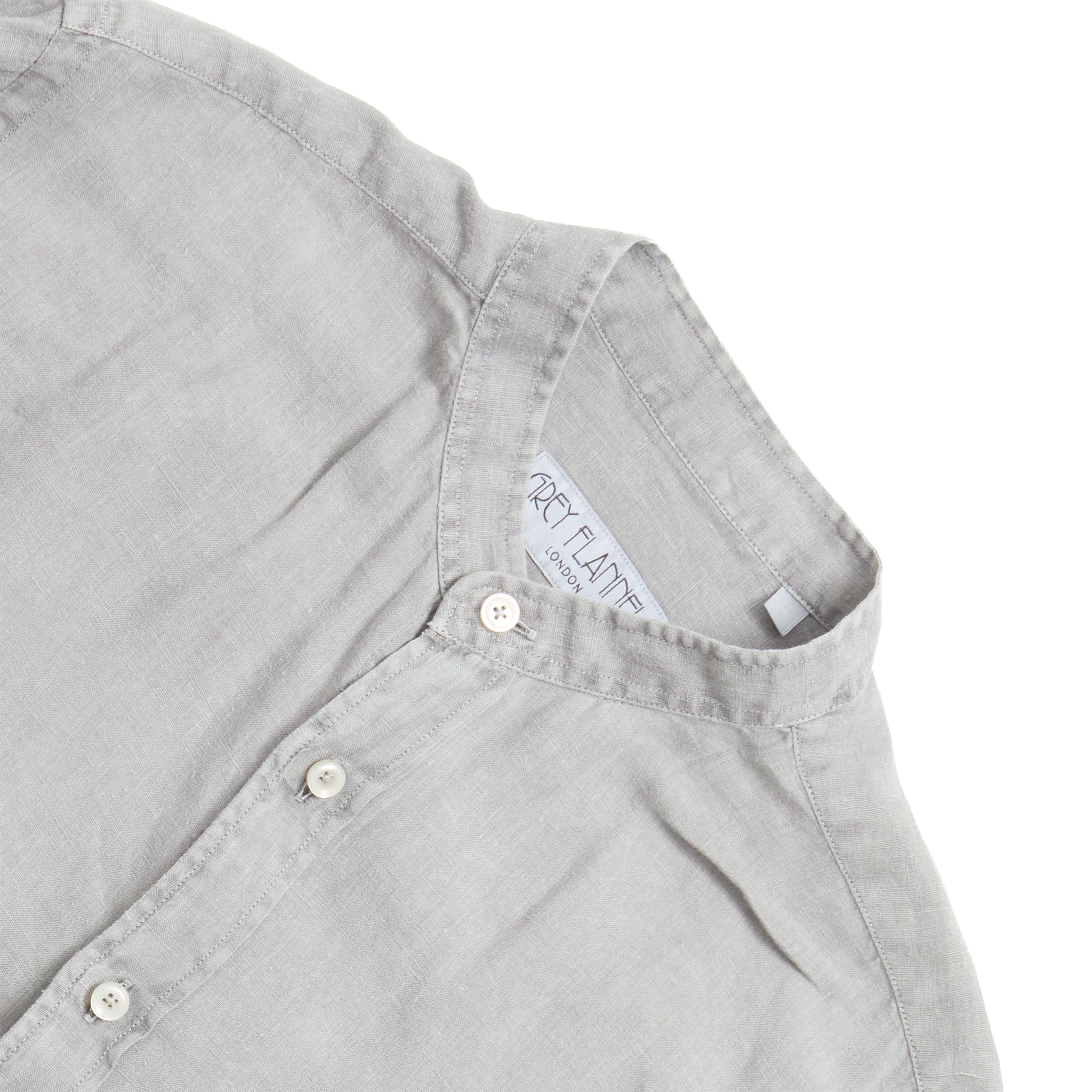 Graphite Dyed Collarless Linen Shirt