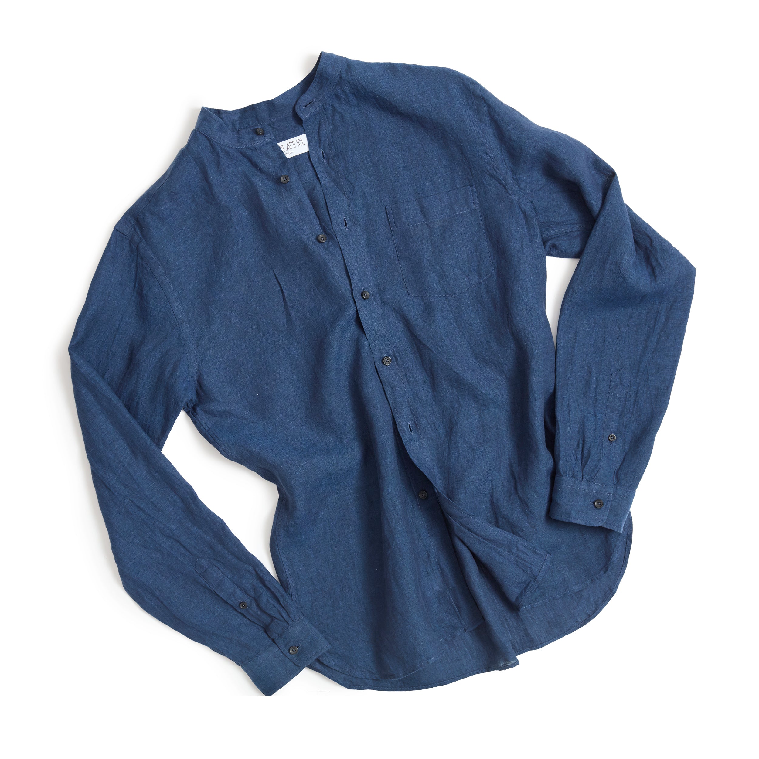 Navy Collarless Linen Shirt