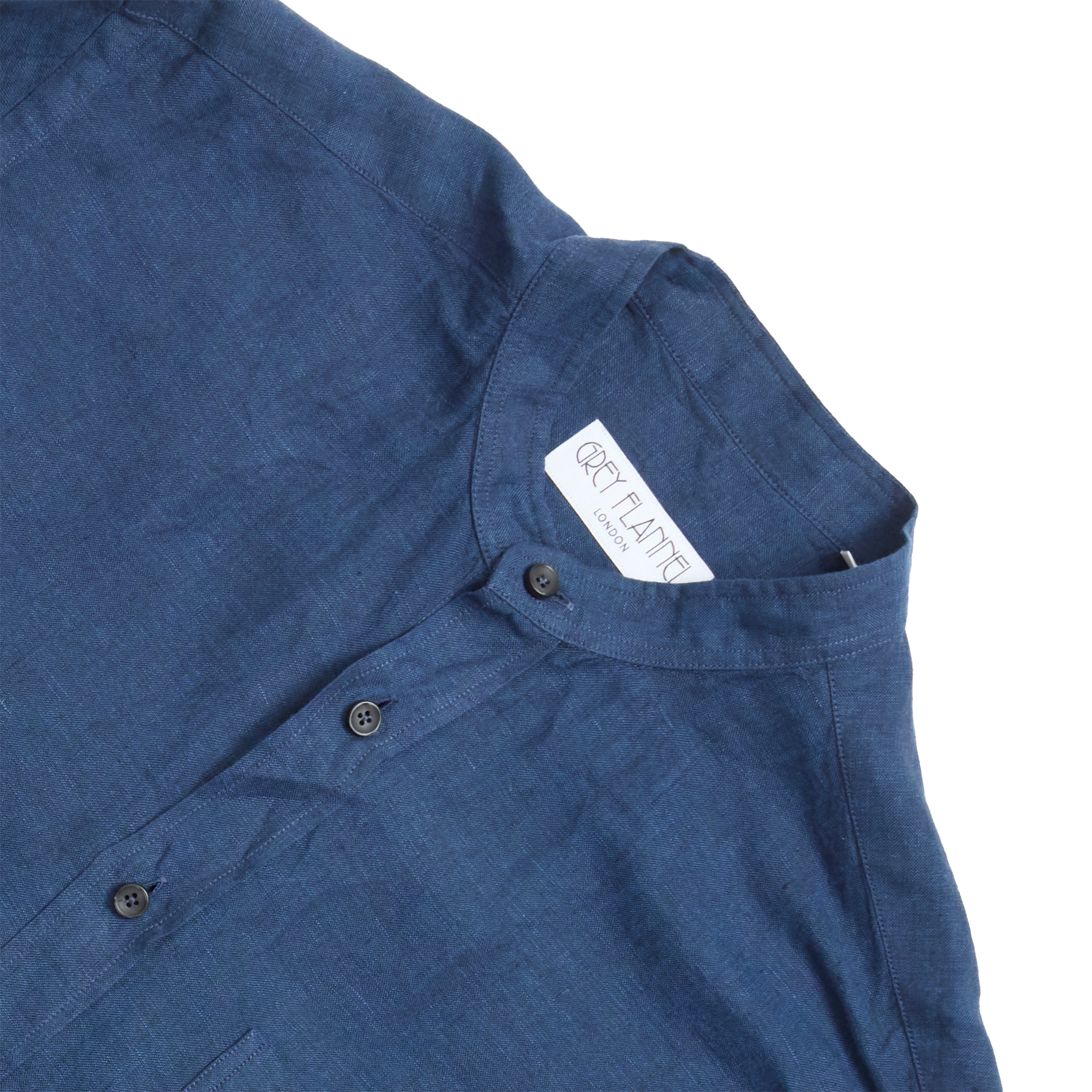 Navy Collarless Linen Shirt