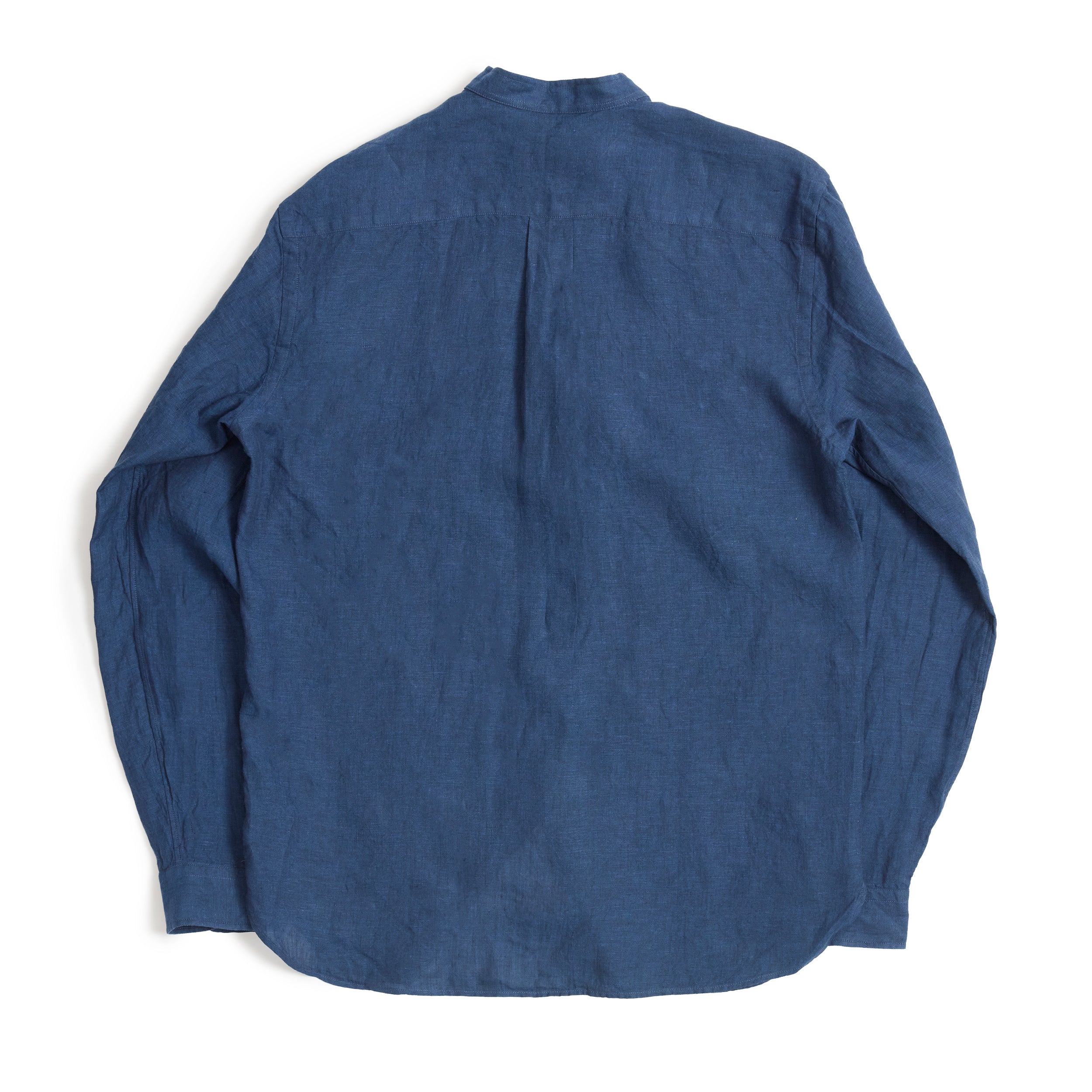 Navy Collarless Linen Shirt