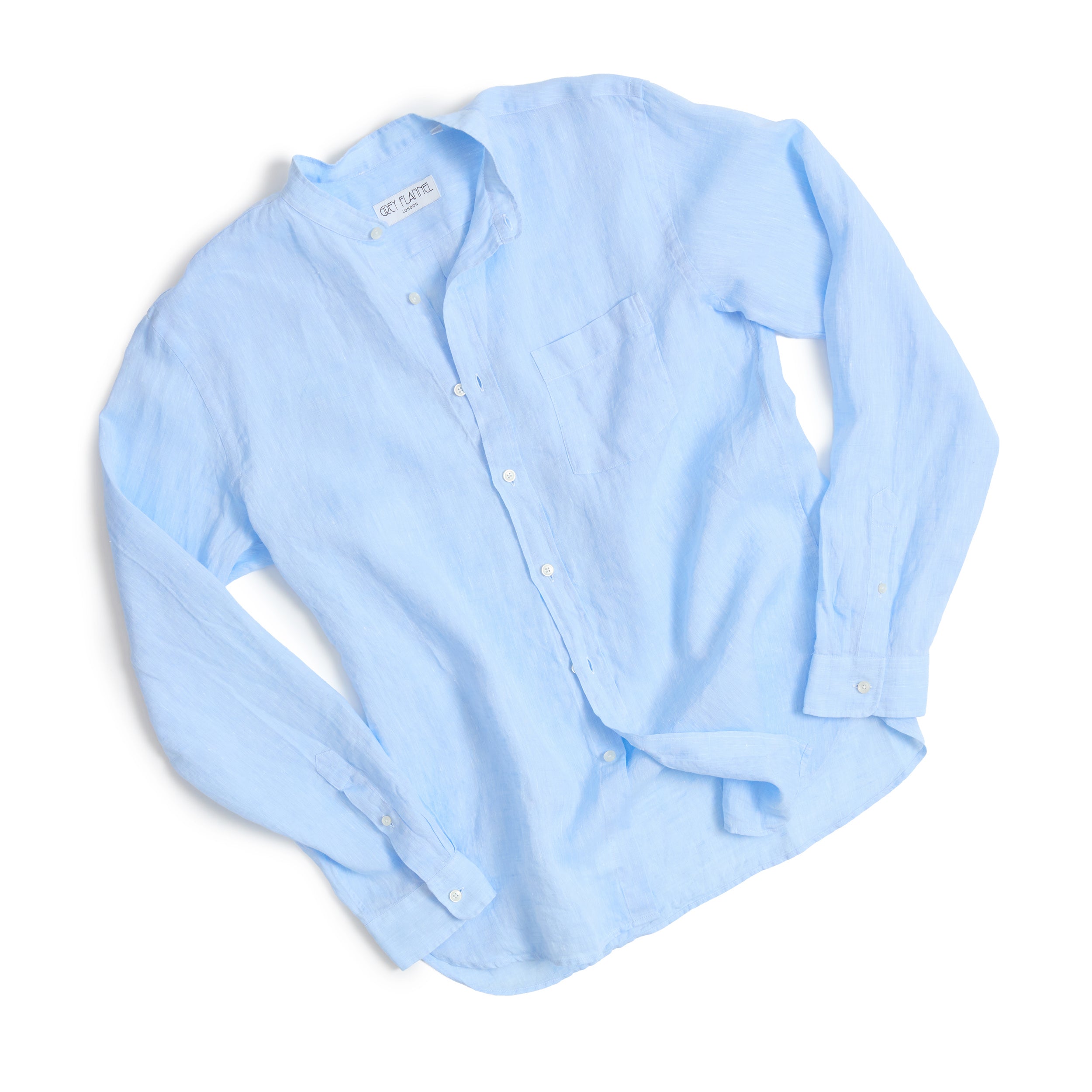 Sky Collarless Linen Shirt
