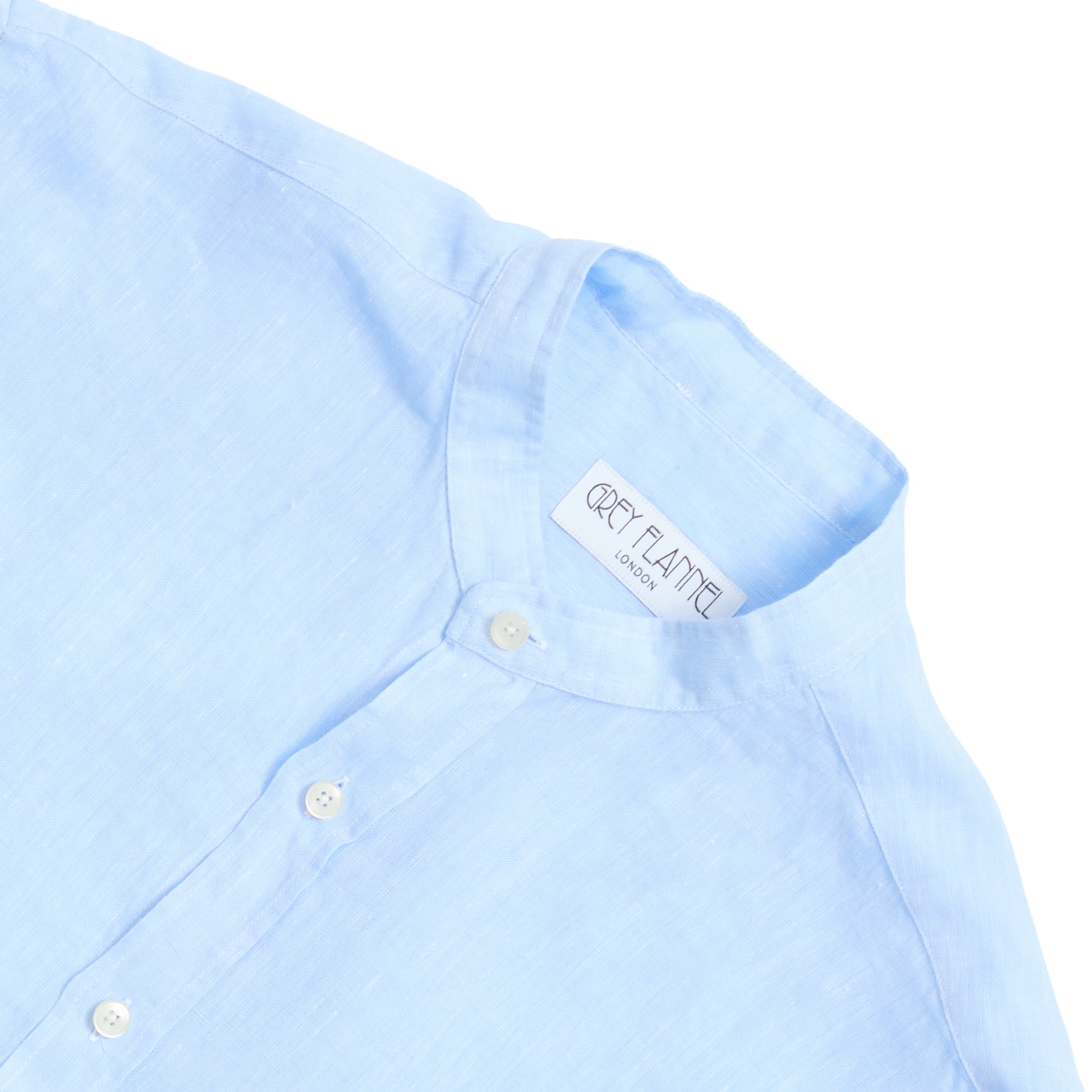 Sky Collarless Linen Shirt