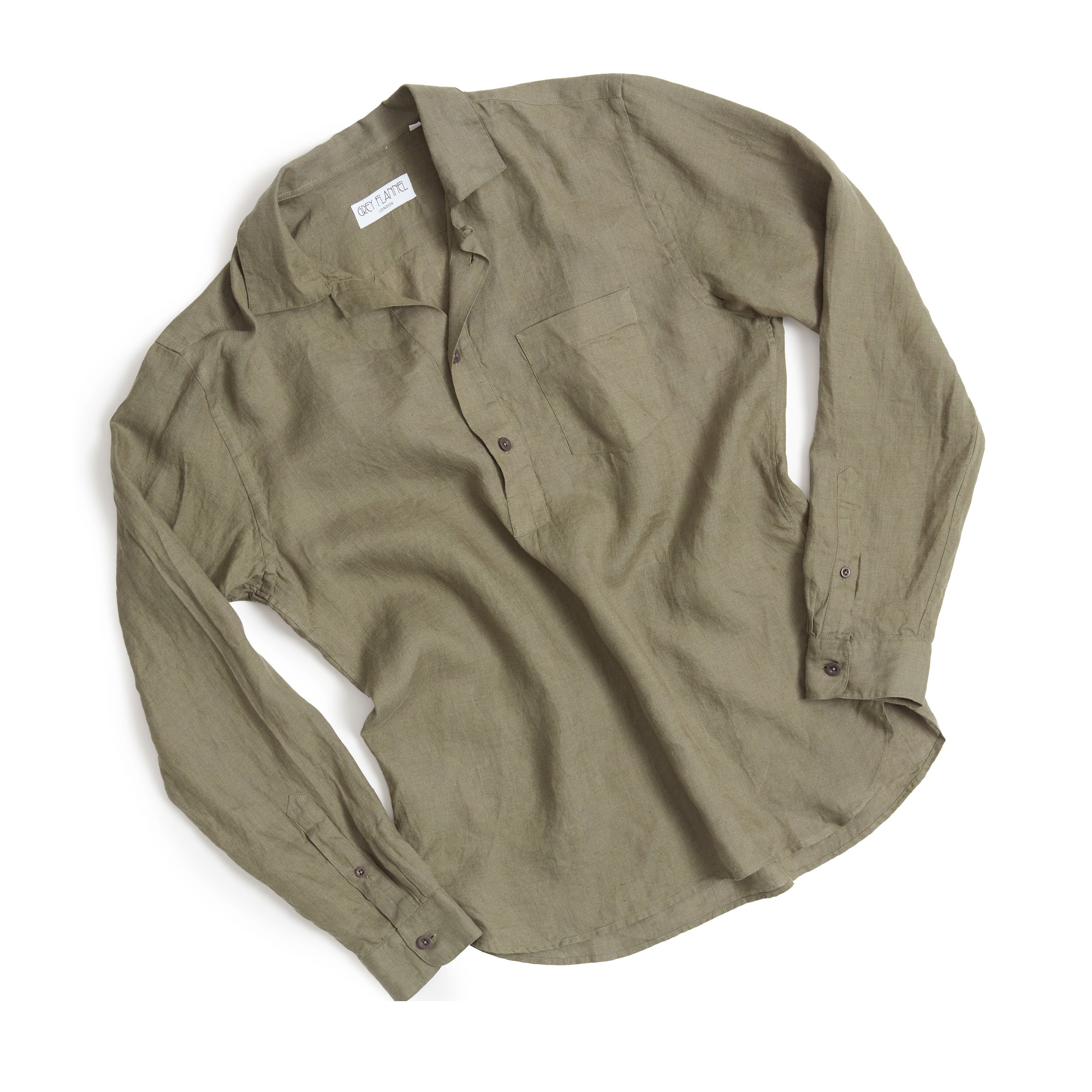 Olive Linen Popover Shirt