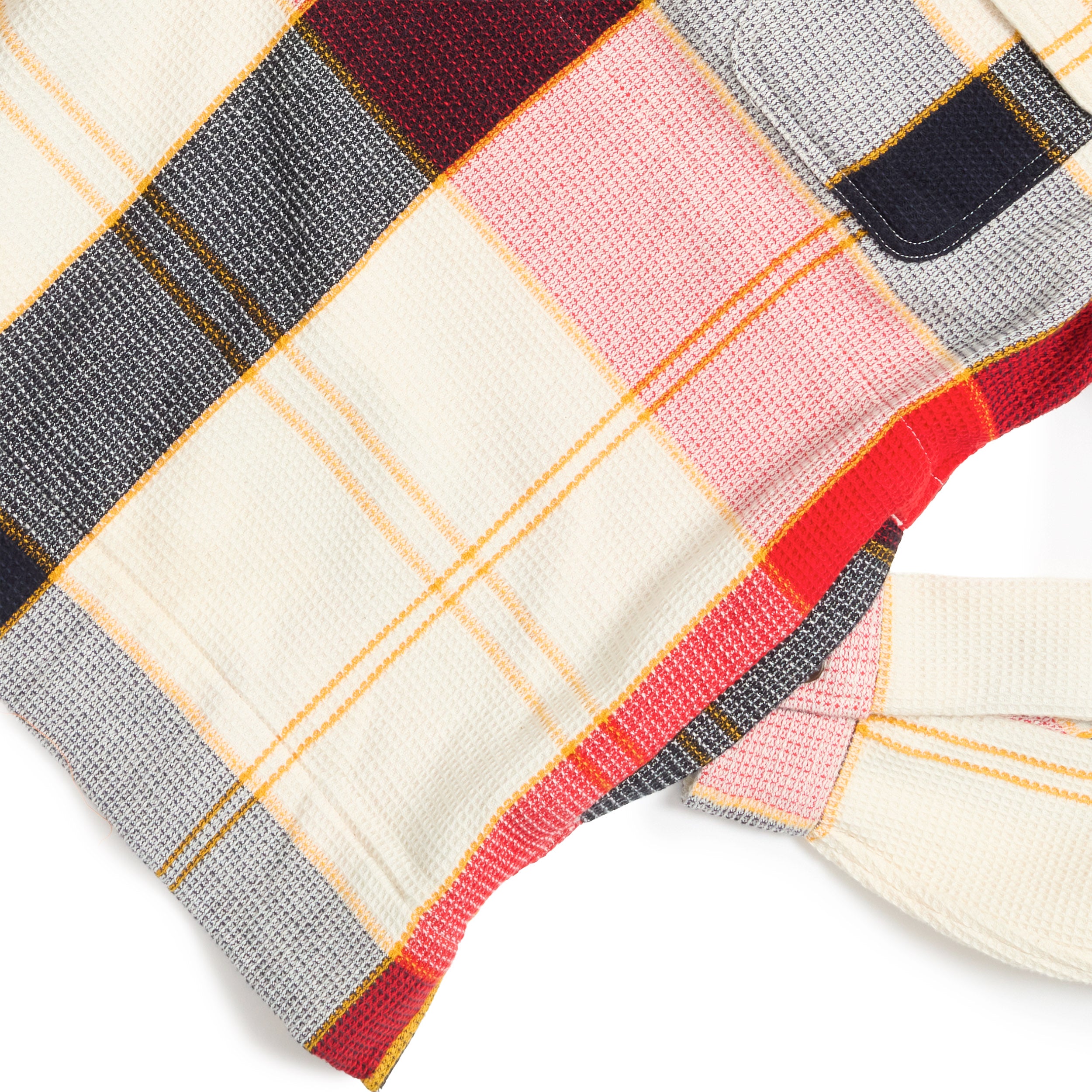 Navy Red Madras / N°180 Collared Half Zip L/S Shirt