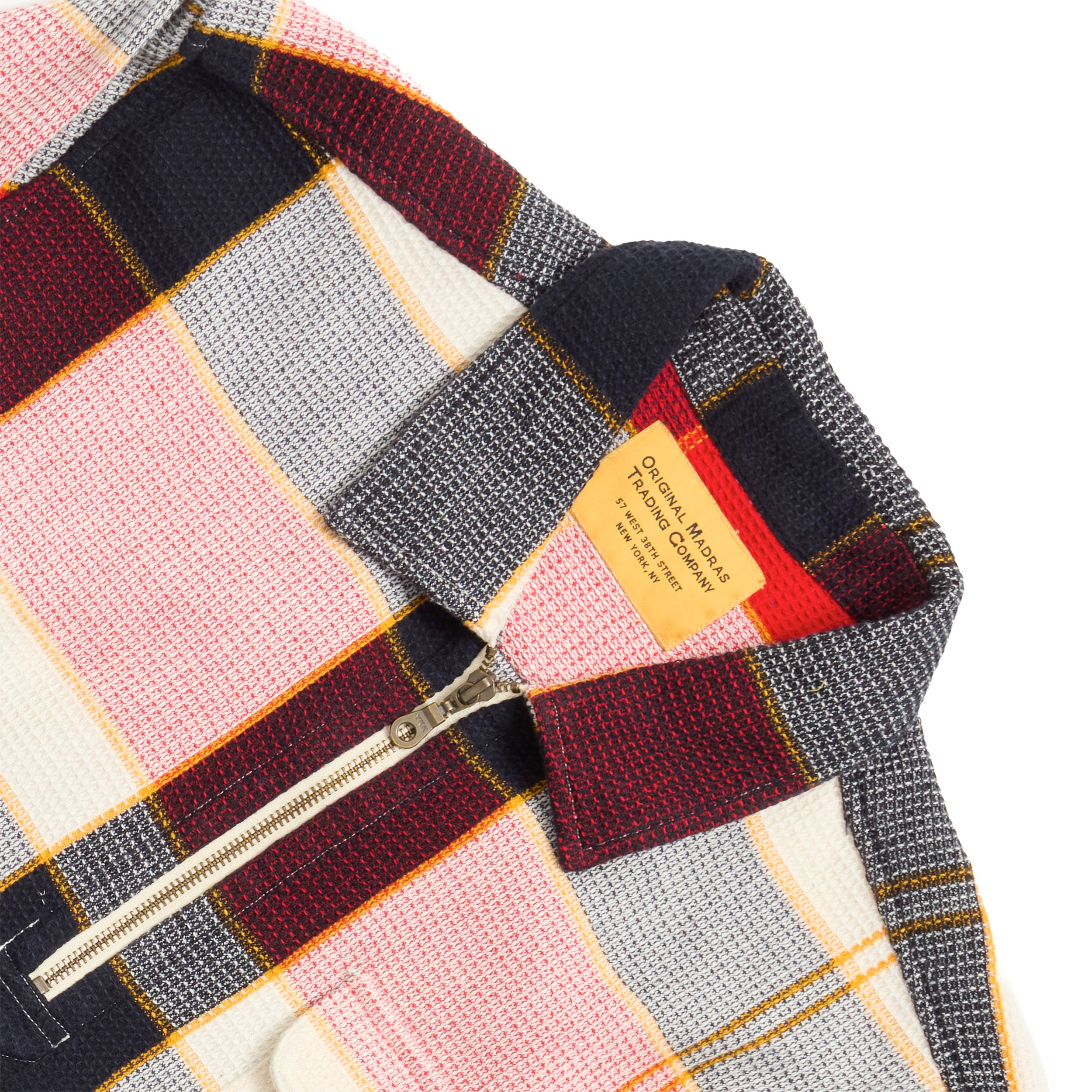 Navy Red Madras / N°180 Collared Half Zip L/S Shirt