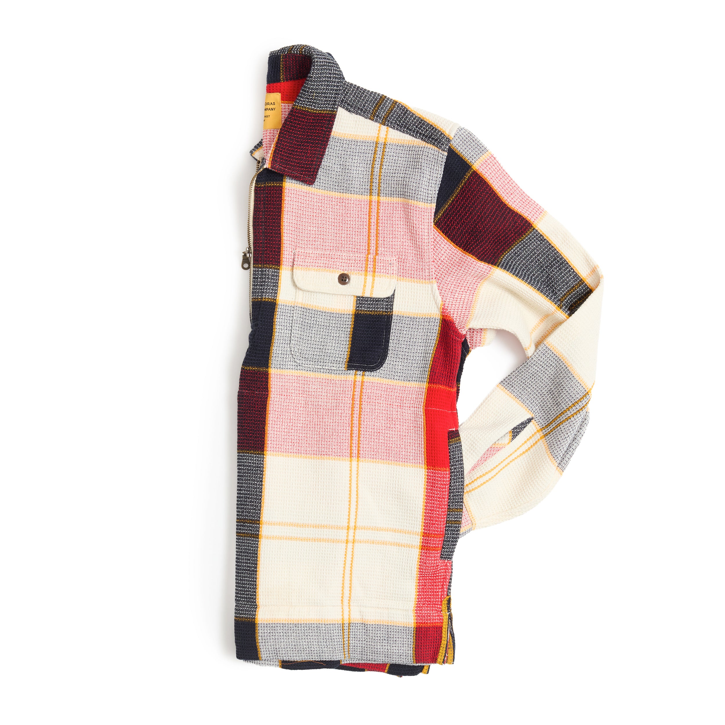 Navy Red Madras / N°180 Collared Half Zip L/S Shirt