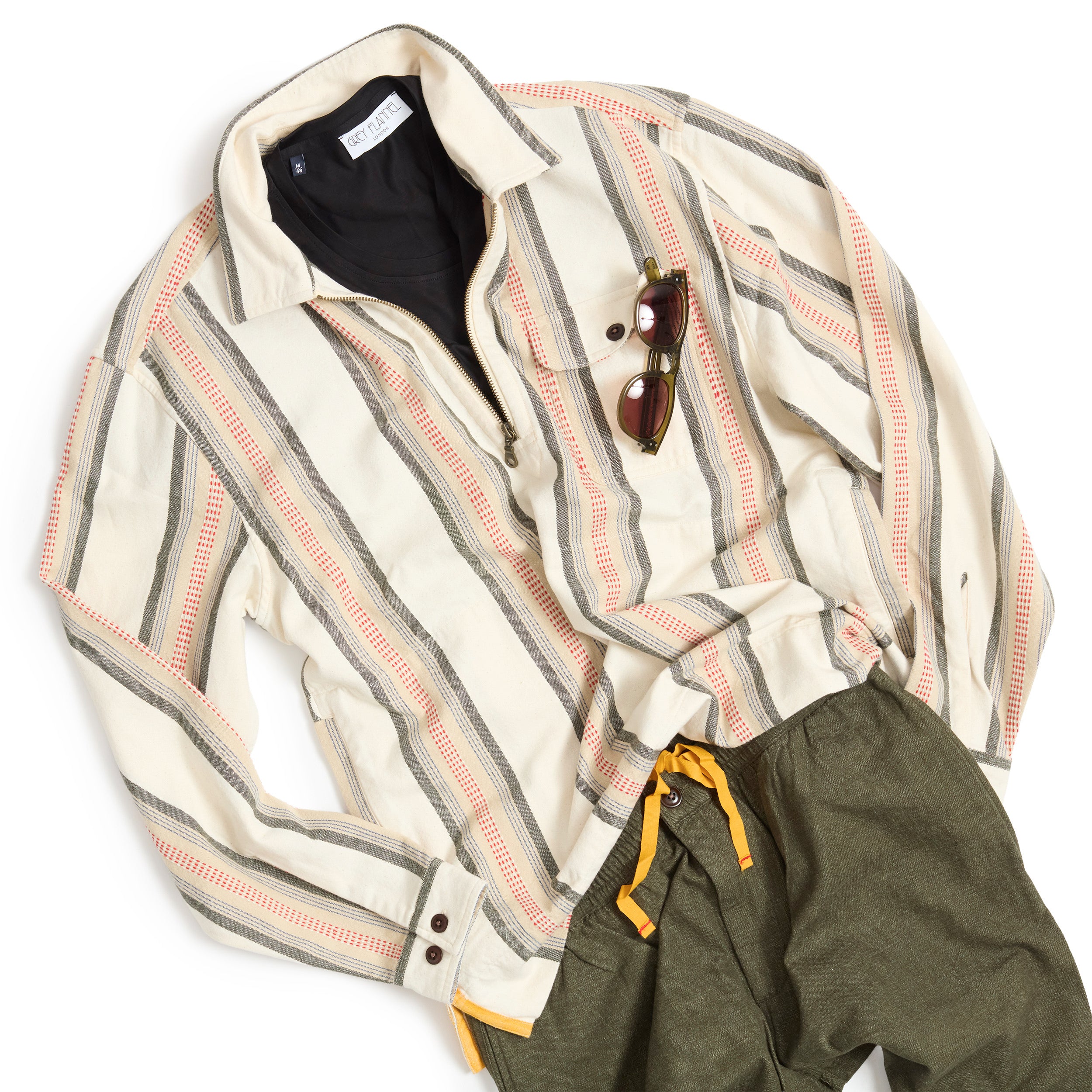 Orange Green Jacquard / N°180 Collared Half Zip L/S Shirt