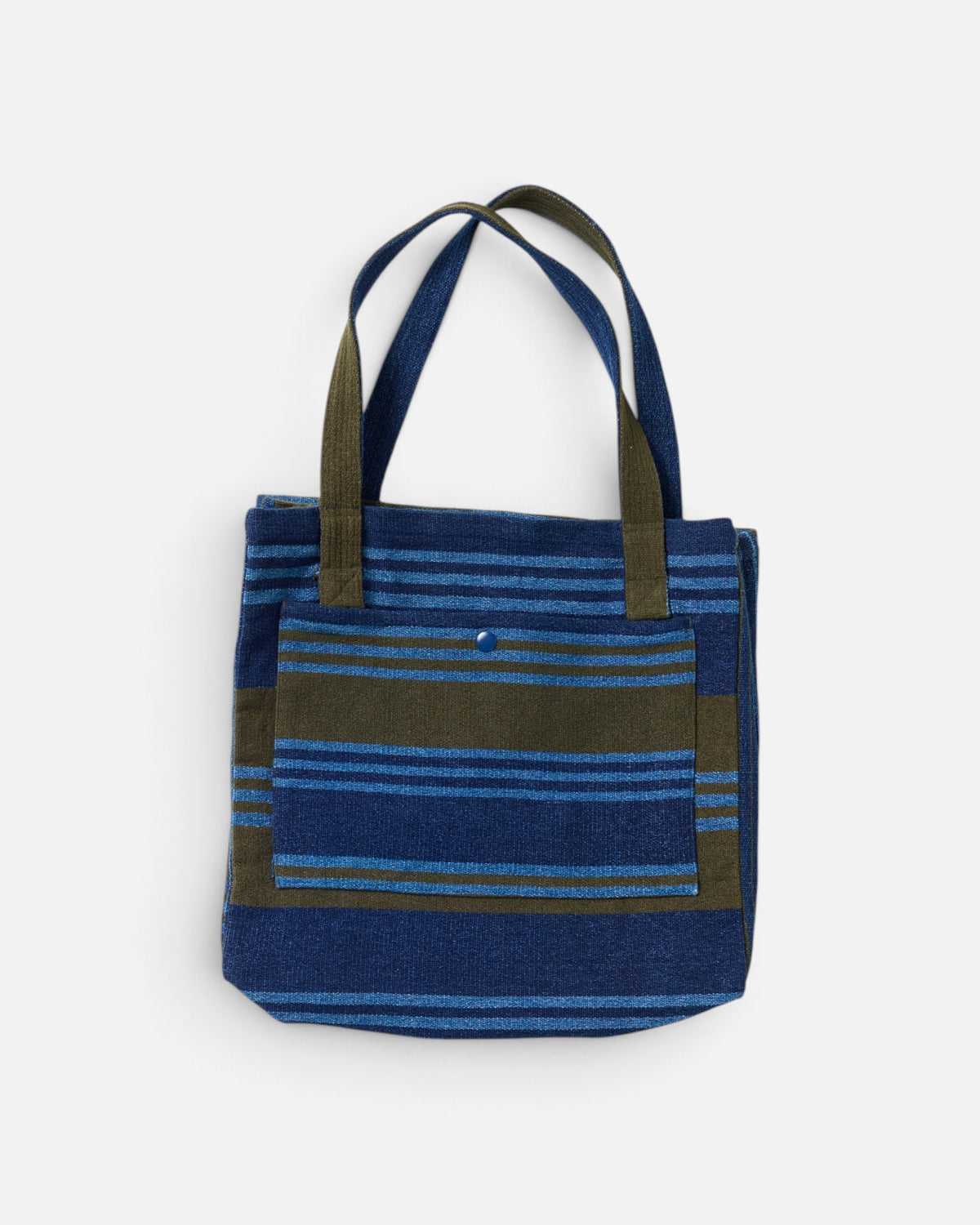 Olive Weft Stripe Mat / N°185 Mat Weave Open-Top Tote Bag