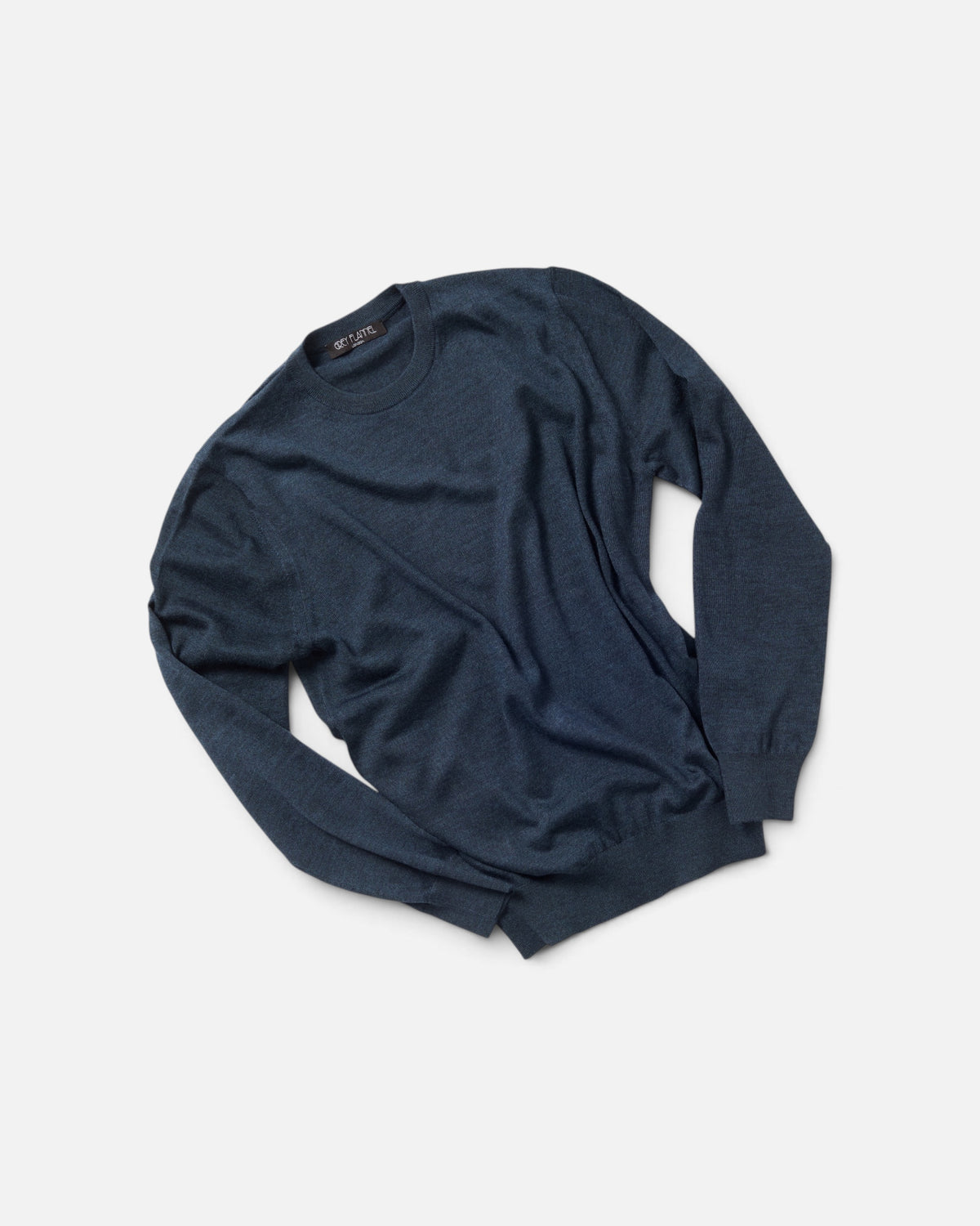 Blue Dark Wool Long Sleeve Crewneck Sweater