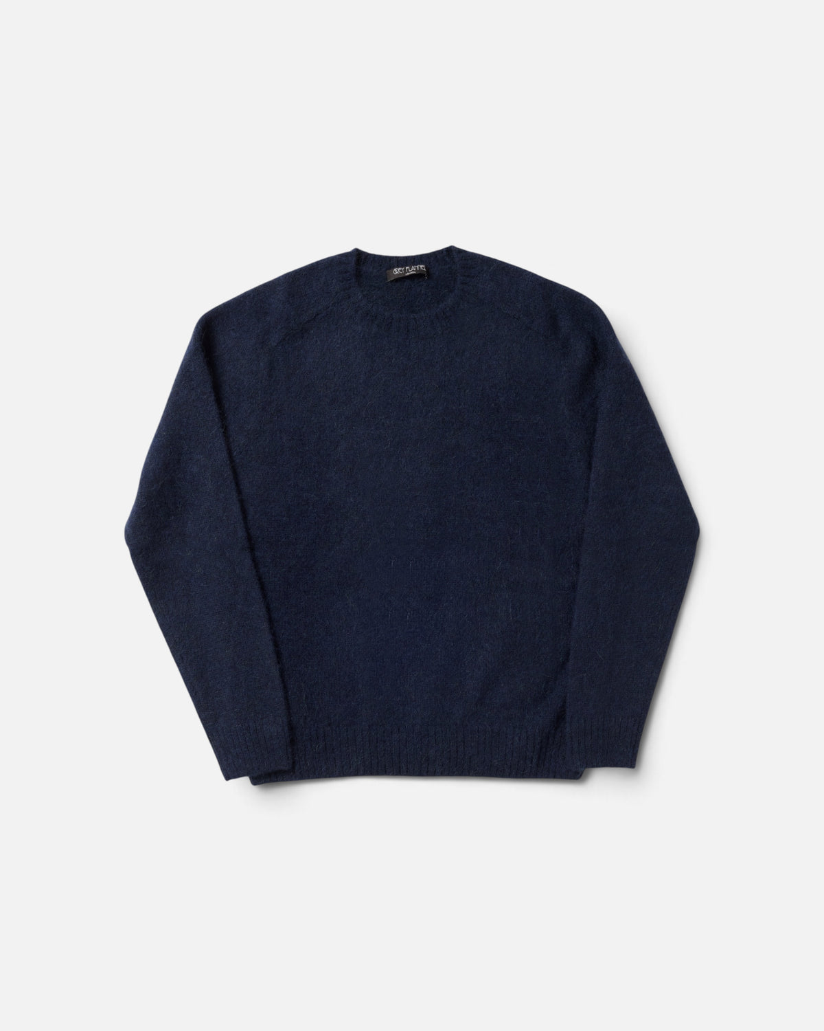 Navy Alpaca Saddle Crewneck Sweater