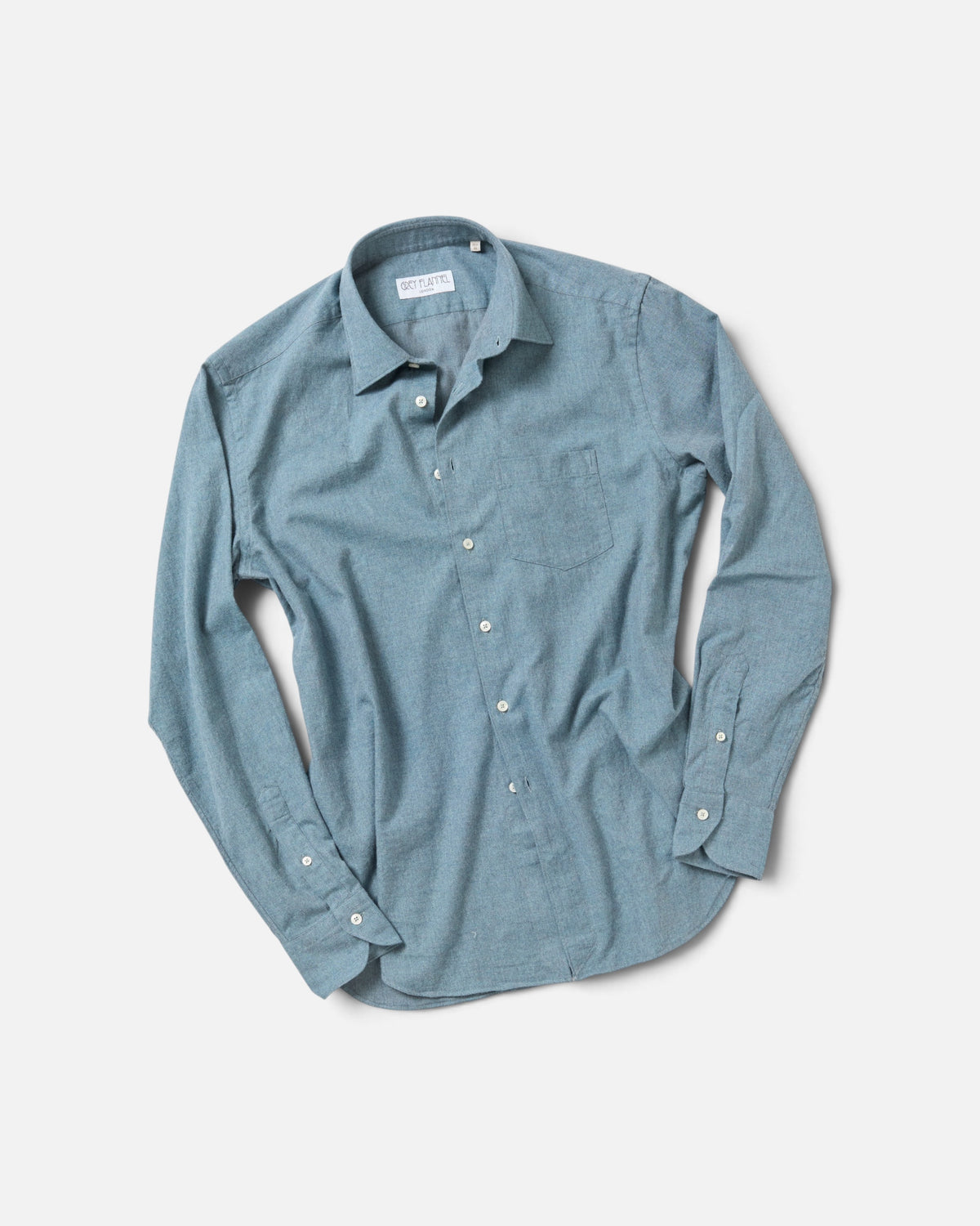 Duck Egg Blue Flannel Point Collar Shirt