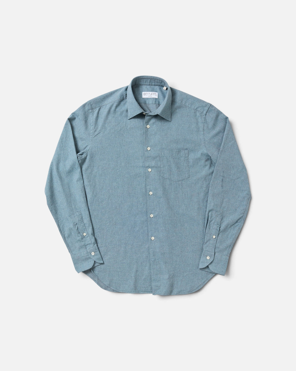 Duck Egg Blue Flannel Point Collar Shirt