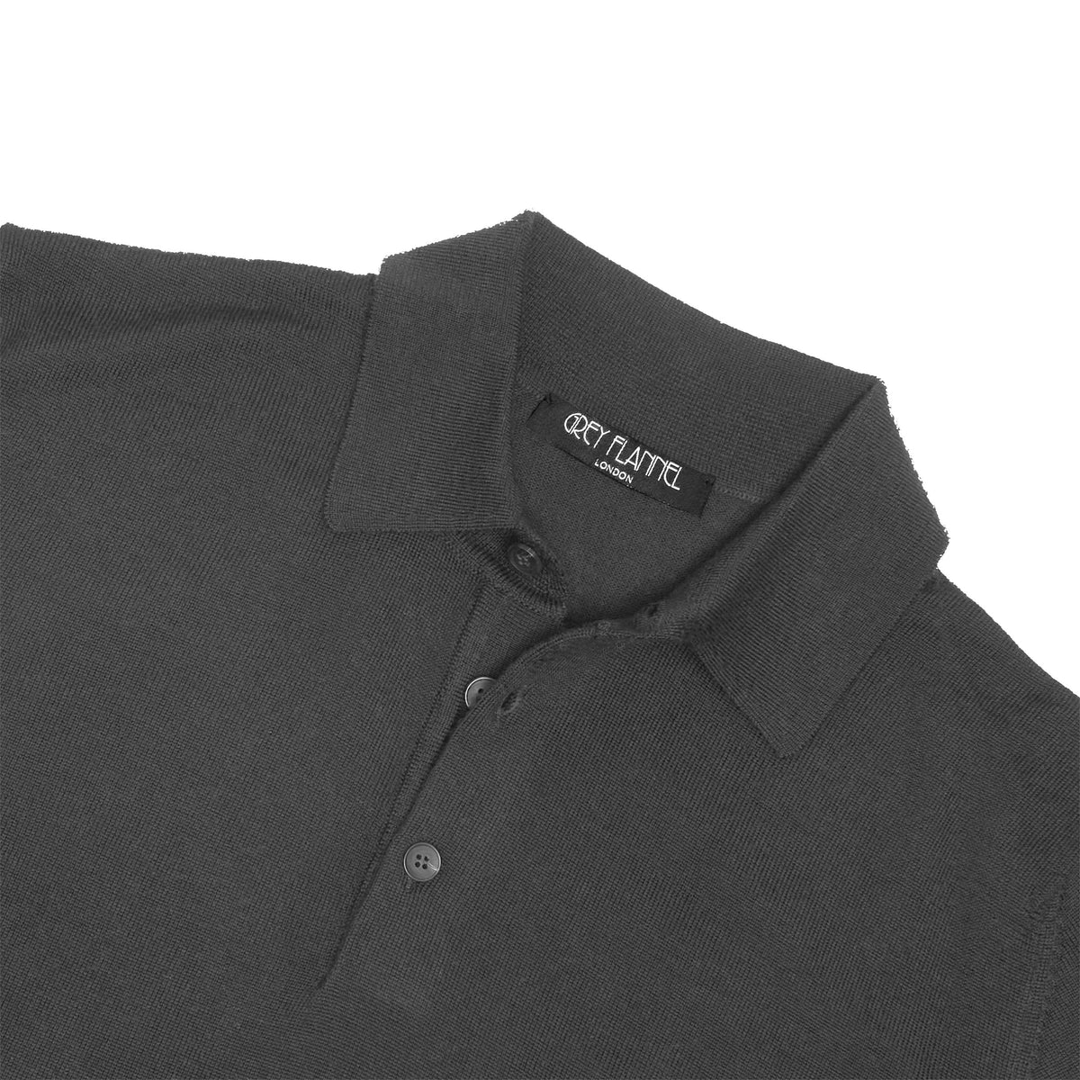 Anthracite Wool Long Sleeve Polo Shirt