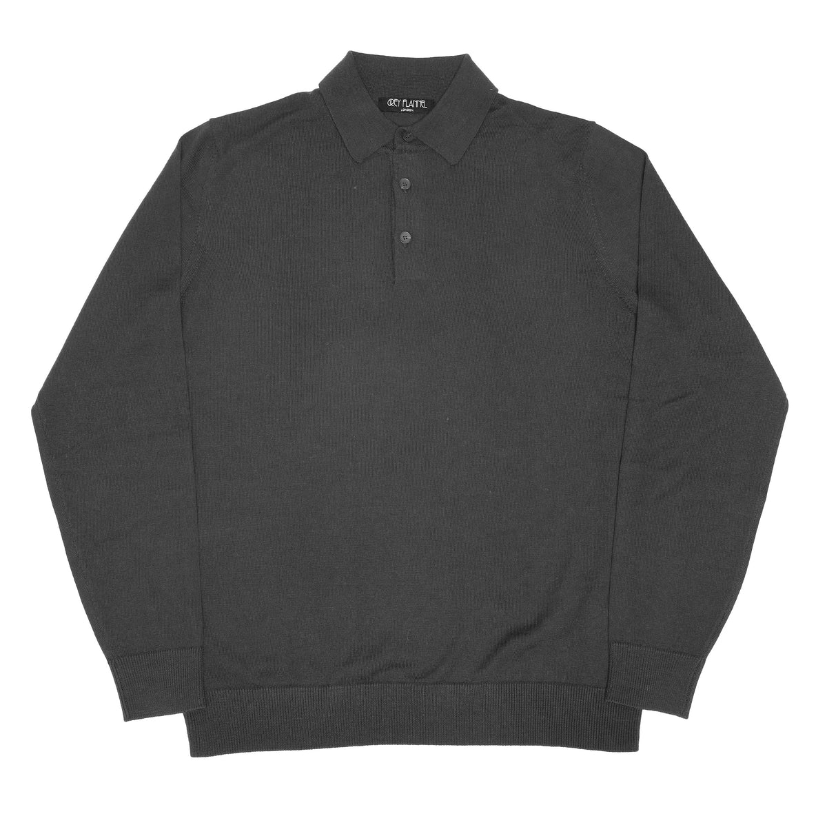 Anthracite Wool Long Sleeve Polo Shirt