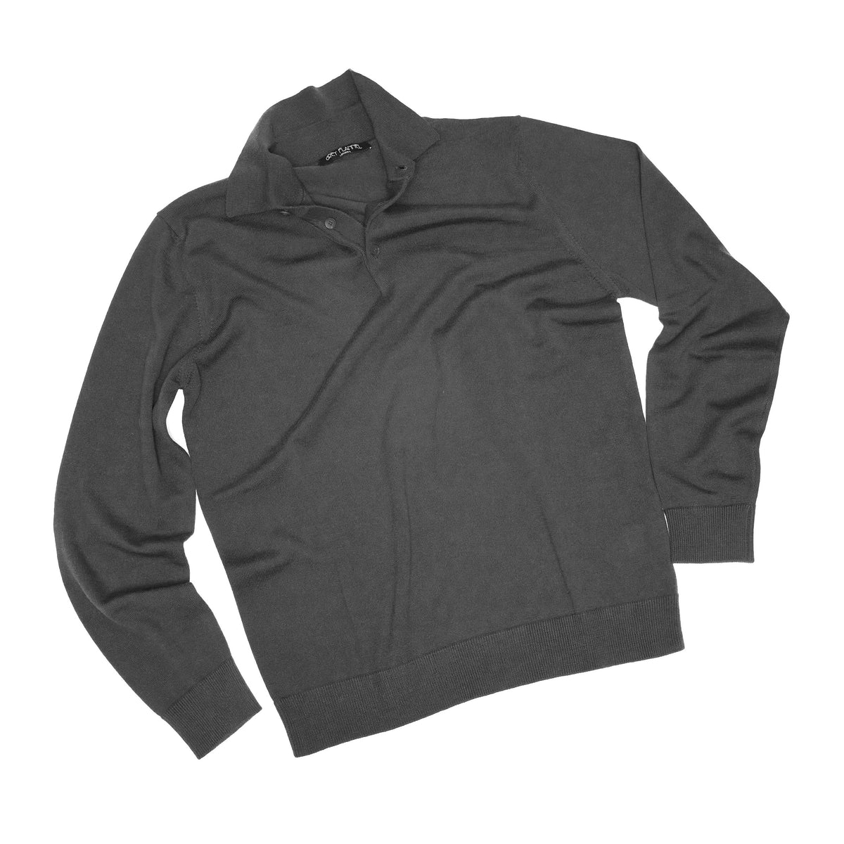 Anthracite Wool Long Sleeve Polo Shirt