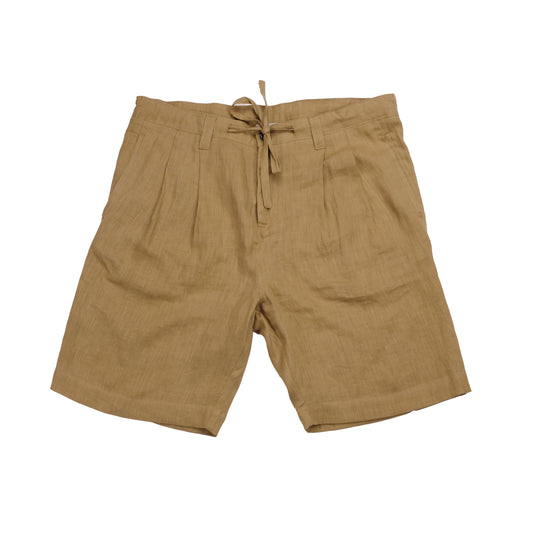 Brown Pleated Linen Easy Shorts
