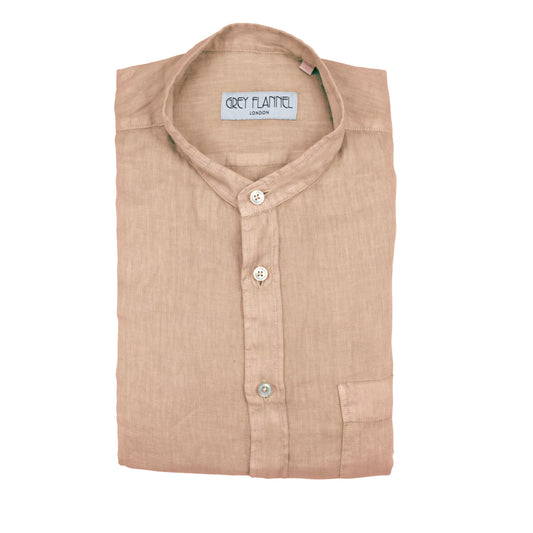 Caramel Collarless Linen Shirt
