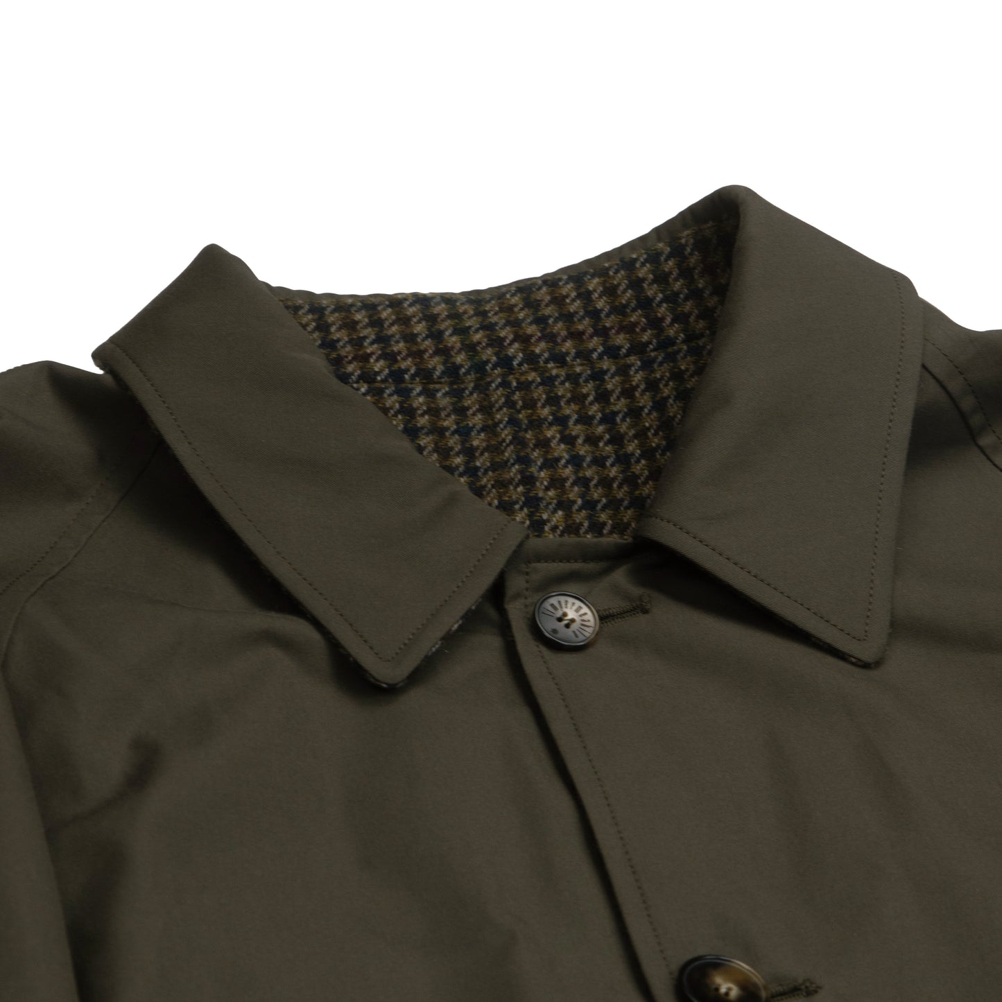 Olive Dogstooth Reversible Raglan Overcoat
