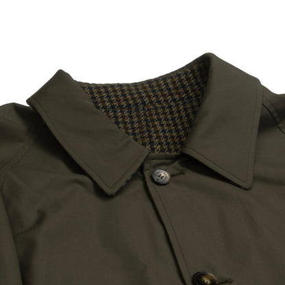 Olive Dogstooth Reversible Raglan Overcoat