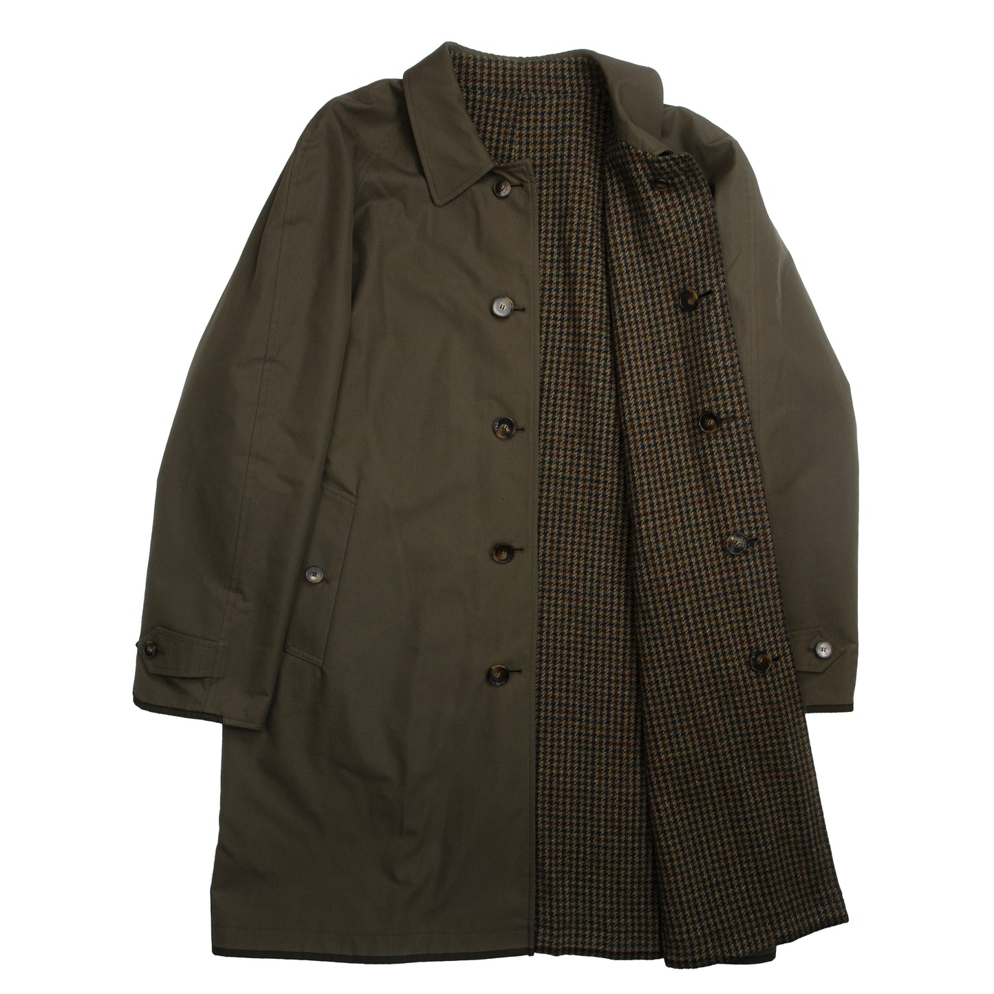 Olive Dogstooth Reversible Raglan Overcoat