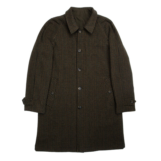 Olive Dogstooth Reversible Raglan Overcoat