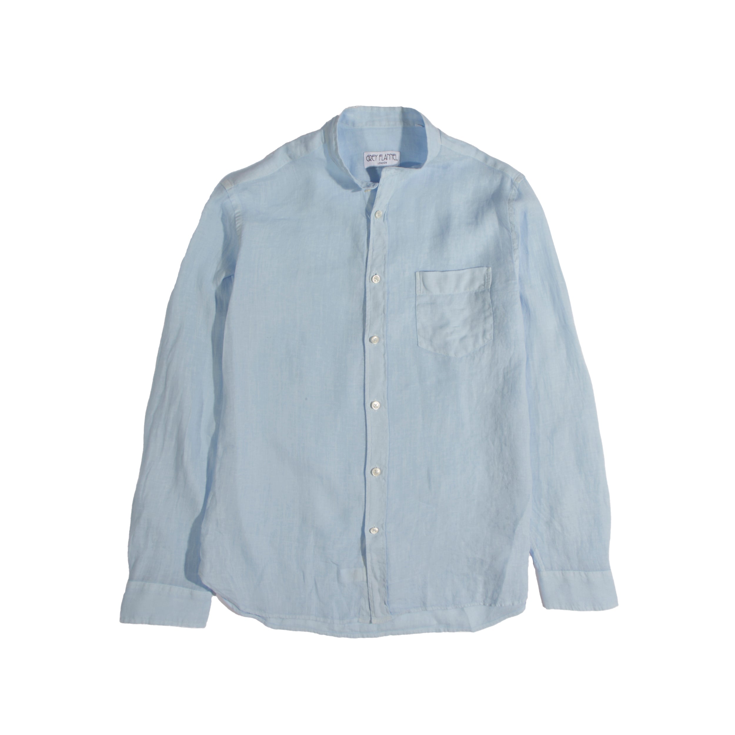 Sky Garment Dyed Collarless Linen Shirt