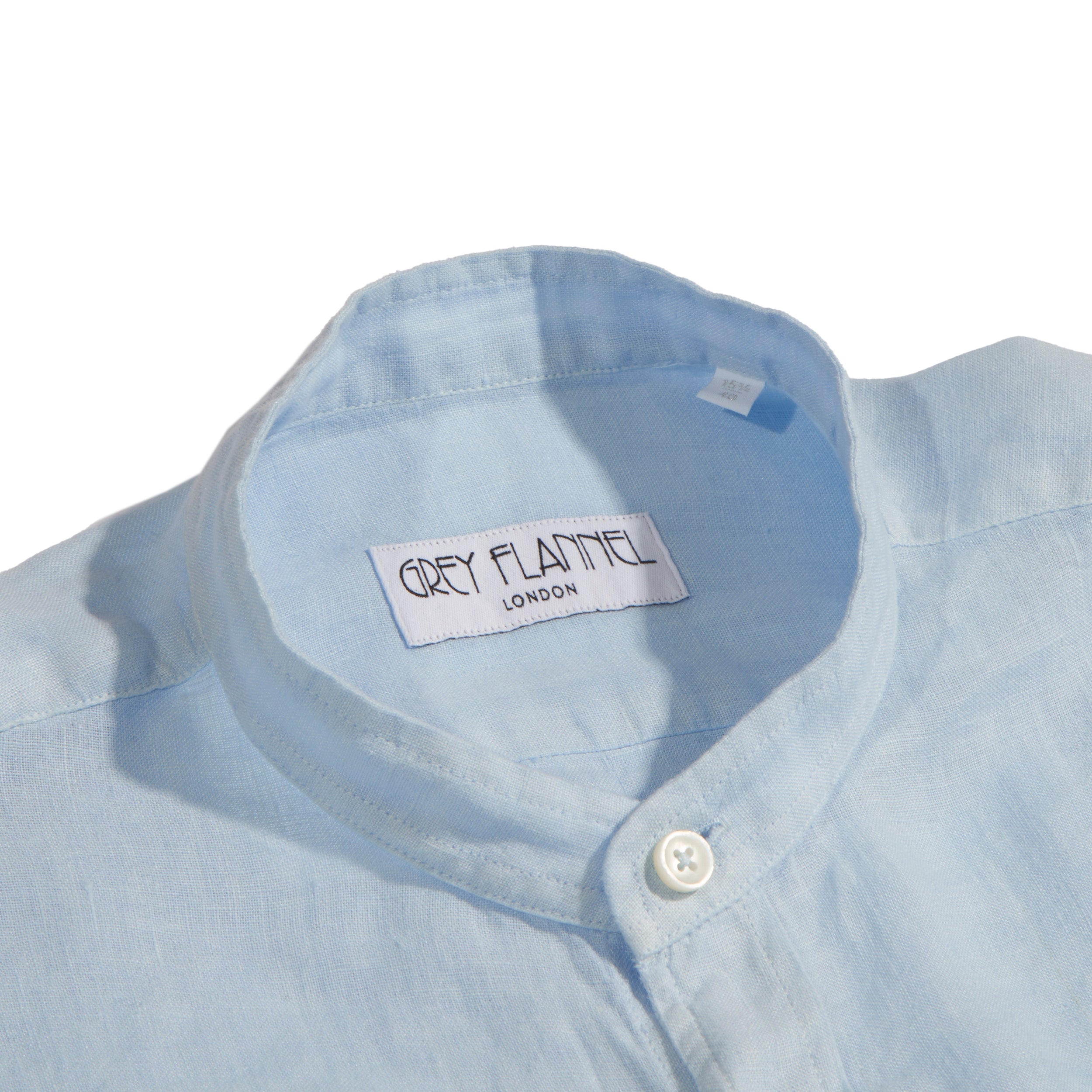 Sky Garment Dyed Collarless Linen Shirt
