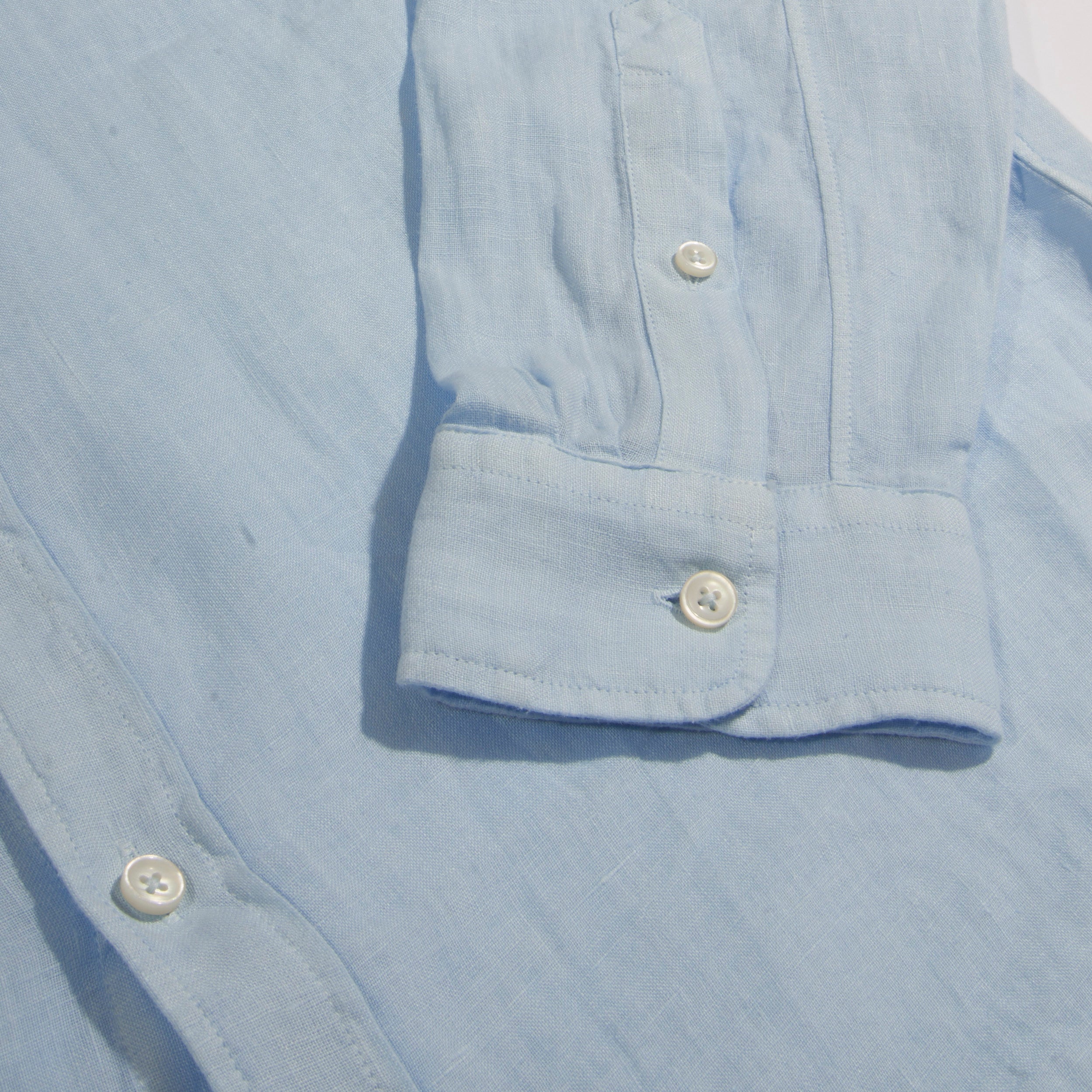 Sky Garment Dyed Collarless Linen Shirt