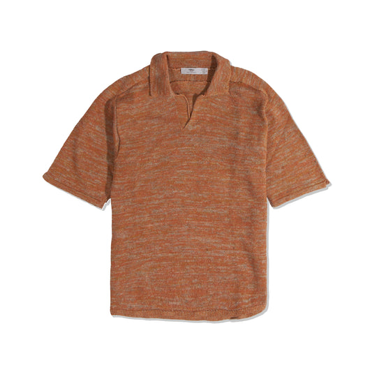 Orange Marl Linen Buttonless Polo